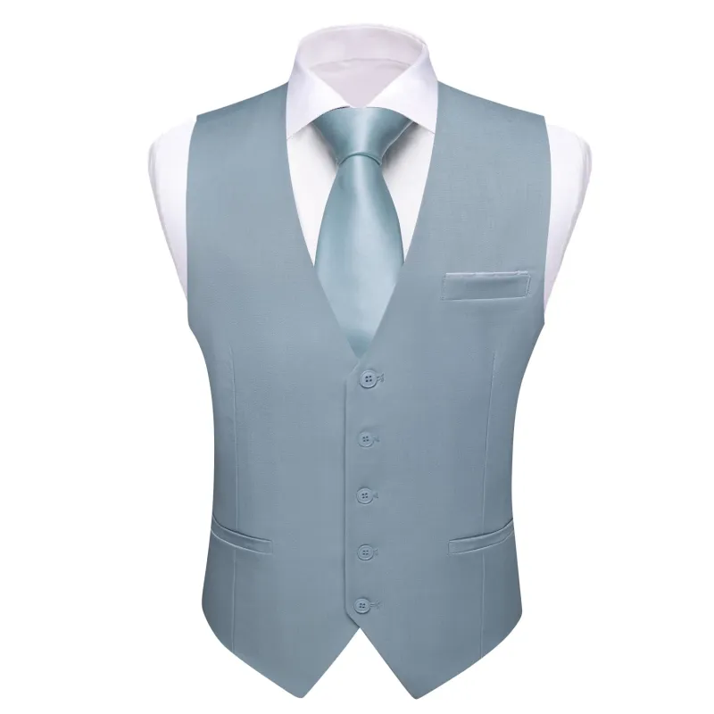 Barry. Wang Steel Blue Suit Vest for Men Solid V-neck Business Formal Vest sold by Barrywang
