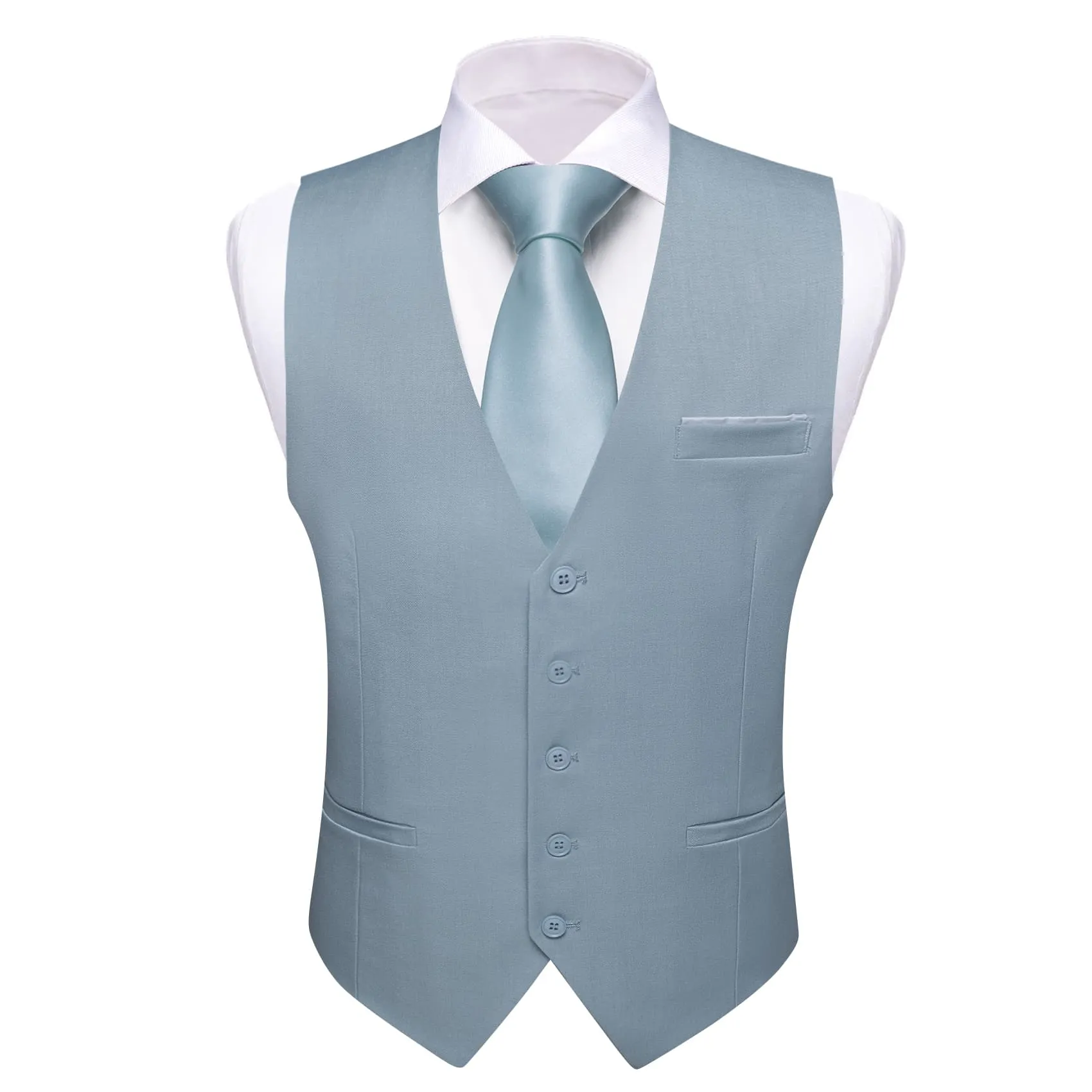 Barry. Wang Steel Blue Suit Vest for Men Solid V-neck Business Formal Vest sold by Barrywang