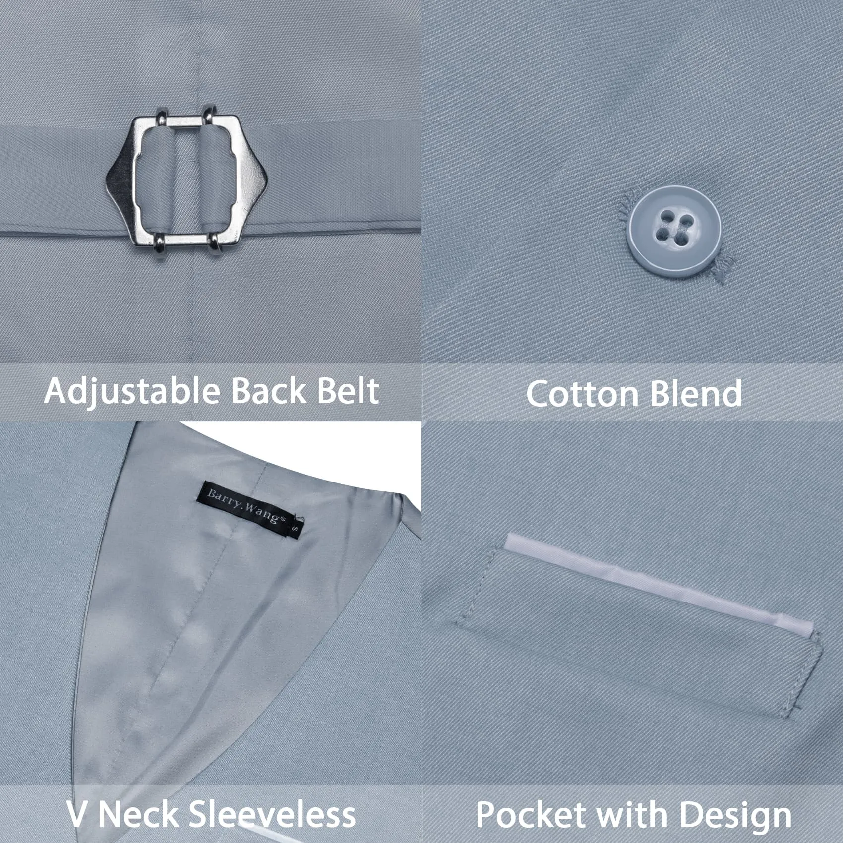 Barry. Wang Steel Blue Suit Vest for Men Solid V-neck Business Formal Vest sold by Barrywang product image thumbnail 4