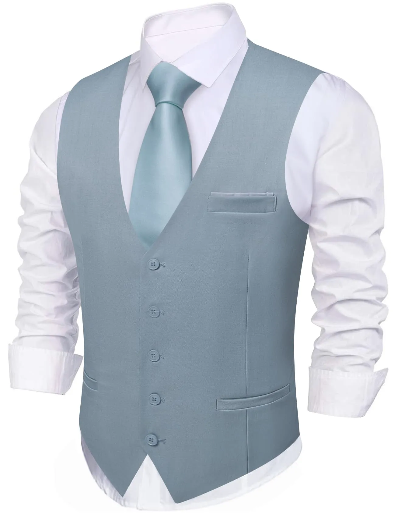 Barry. Wang Steel Blue Suit Vest for Men Solid V-neck Business Formal Vest sold by Barrywang product image thumbnail 3