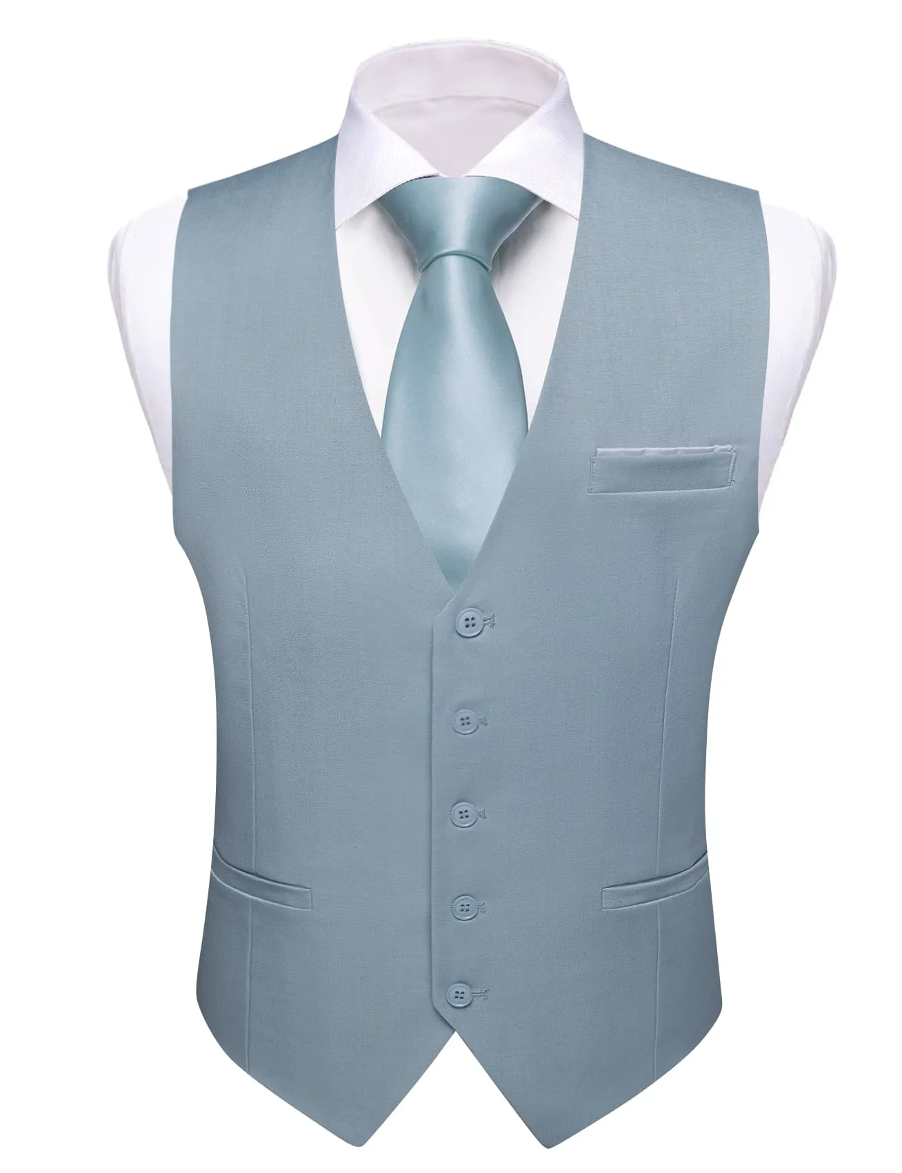 Barry. Wang Steel Blue Suit Vest for Men Solid V-neck Business Formal Vest sold by Barrywang product image thumbnail 2