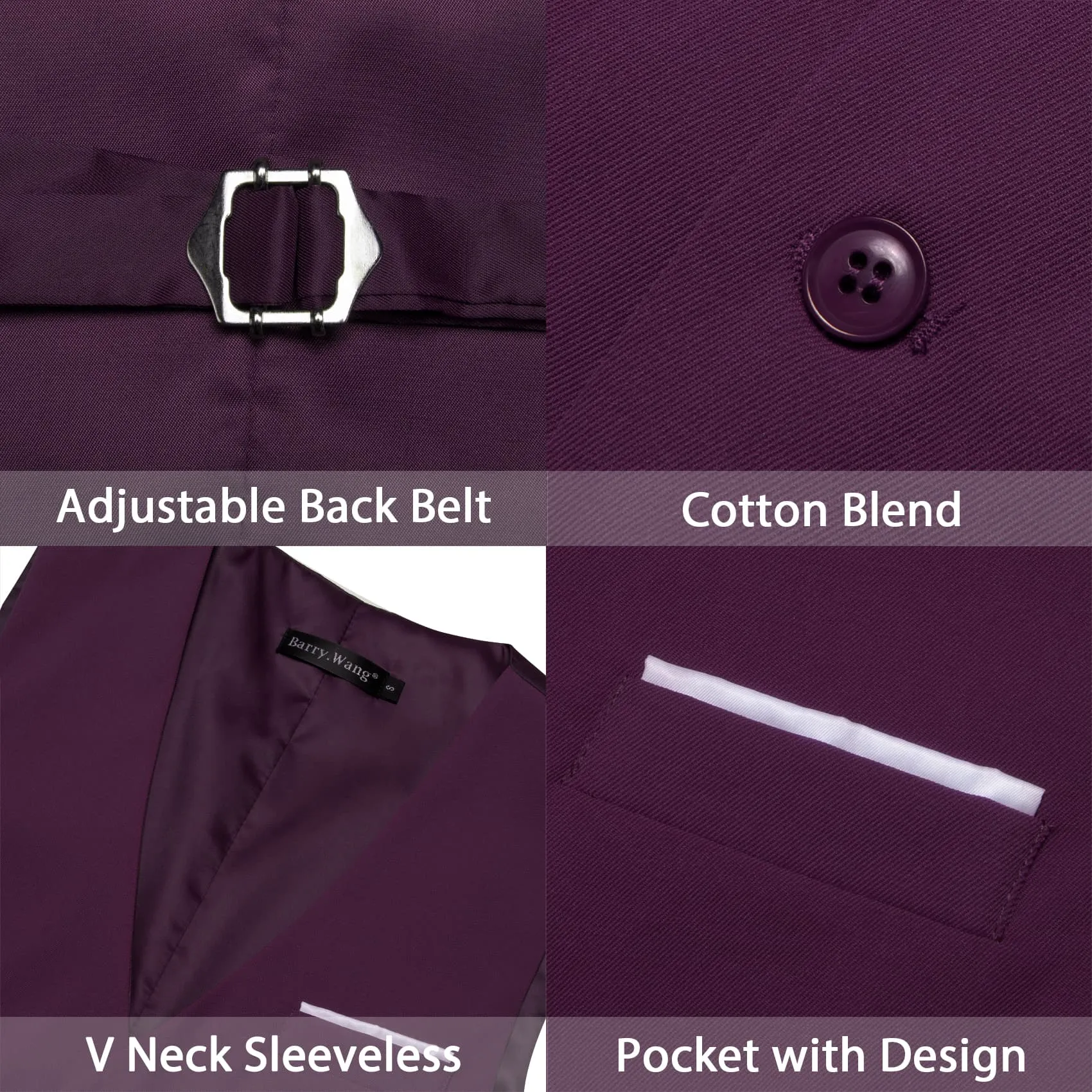 Barry. Wang Silk Grape Purple Dress Vest Slim Fit Solid Formal Waistcoat sold by Barrywang product image thumbnail 3