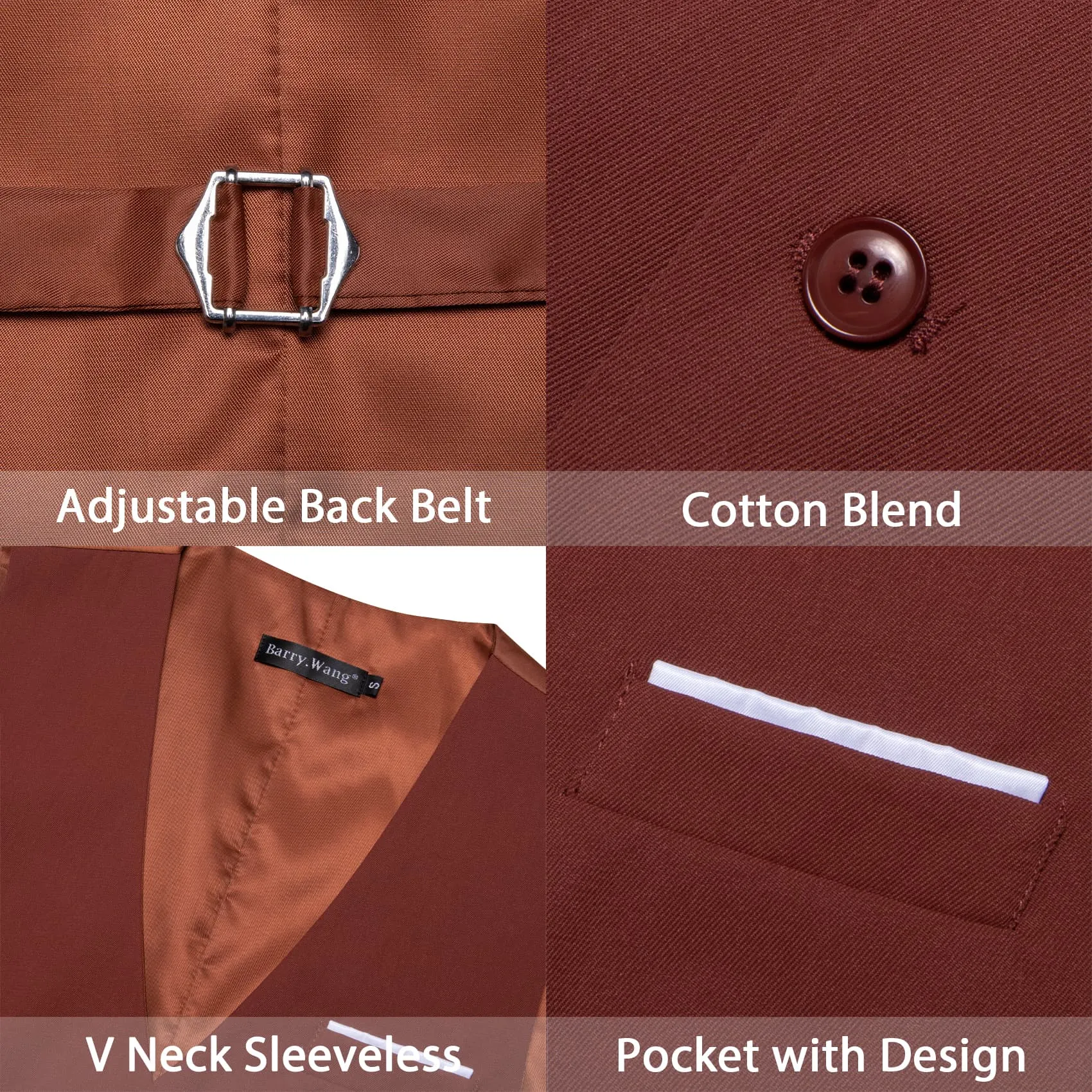 Barry.Wang Copper Dress Formal Waistcoat Slim Fit V-Neck Solid Wedding Suit Vest sold by Barrywang product image thumbnail 4