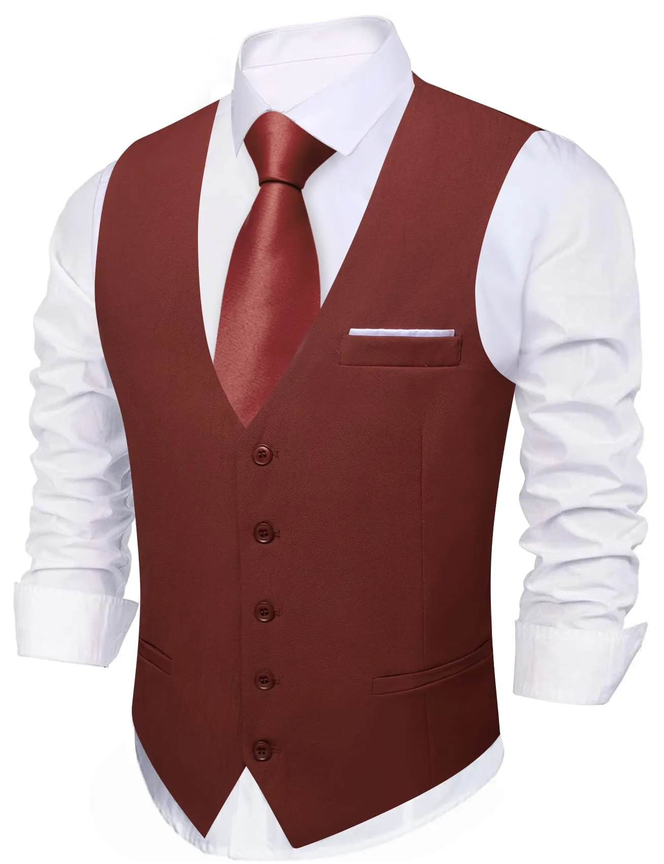 Barry.Wang Copper Dress Formal Waistcoat Slim Fit V-Neck Solid Wedding Suit Vest sold by Barrywang product image thumbnail 3