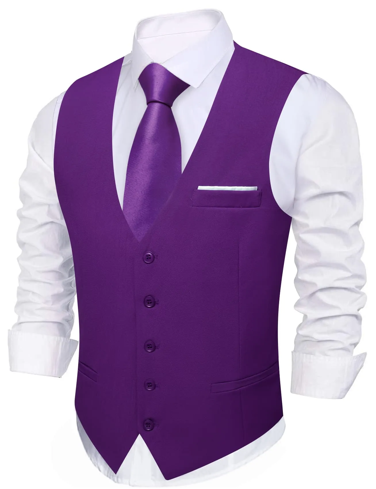 Barry. Wang Silk Purple Suit Vest for Men Solid V-neck Business Tuxedo Waistcoat sold by Barrywang product image thumbnail 2