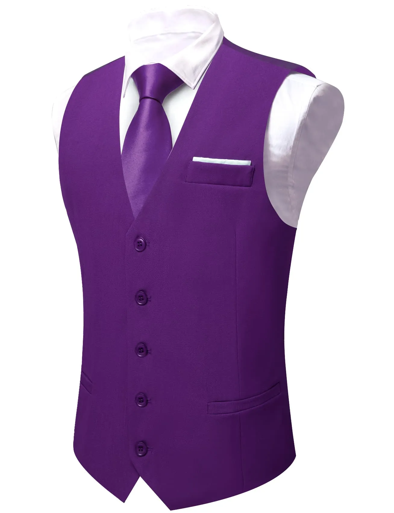 Barry. Wang Silk Purple Suit Vest for Men Solid V-neck Business Tuxedo Waistcoat sold by Barrywang product image thumbnail 5