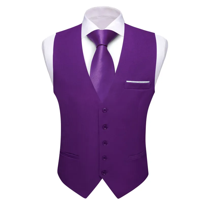 Barry. Wang Silk Purple Suit Vest for Men Solid V-neck Business Tuxedo Waistcoat sold by Barrywang