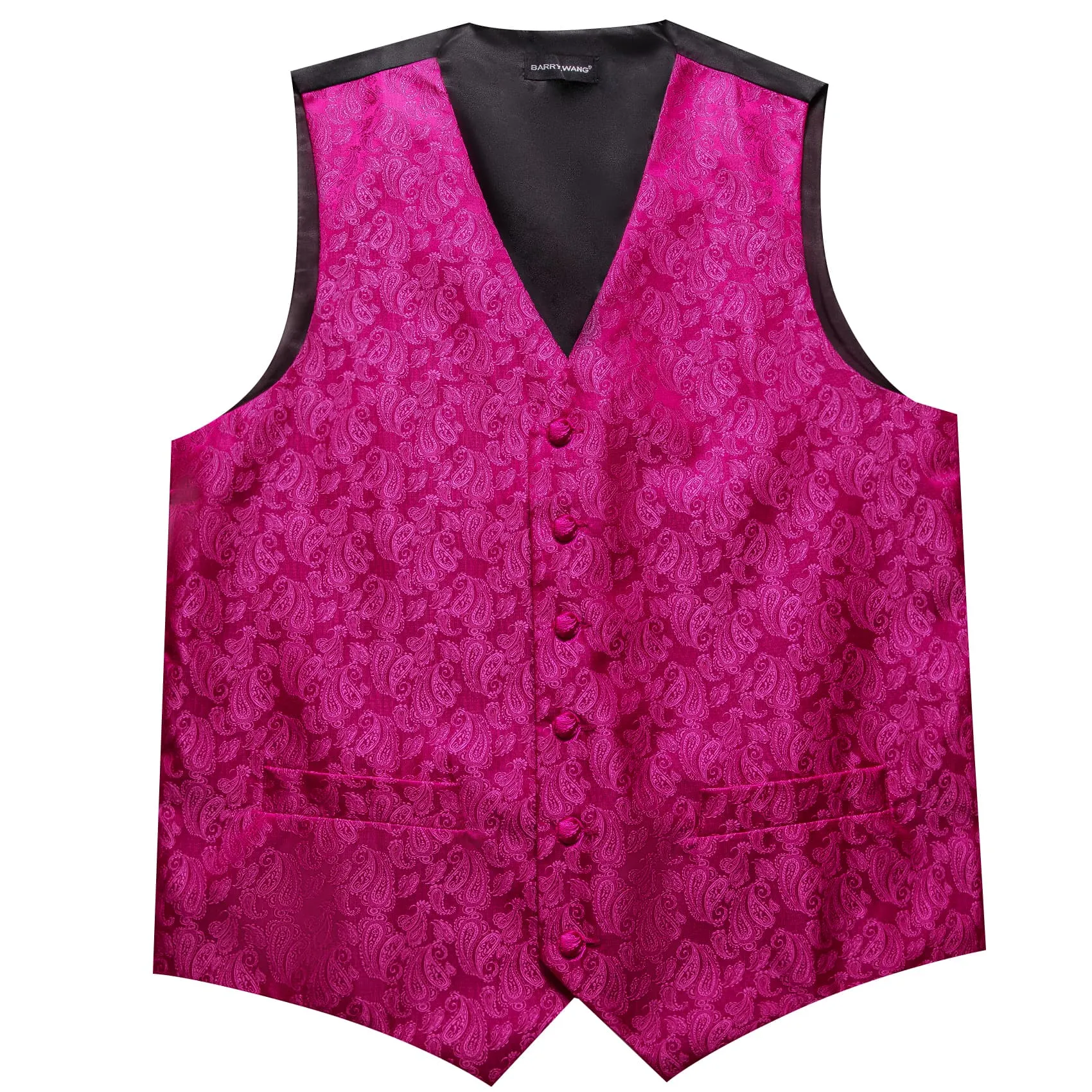 Barry. Wang Mens Silk Hot Pink Vest Paisley Wedding Vest Tie Hanky Cufflinks Set sold by Barrywang product image thumbnail 4