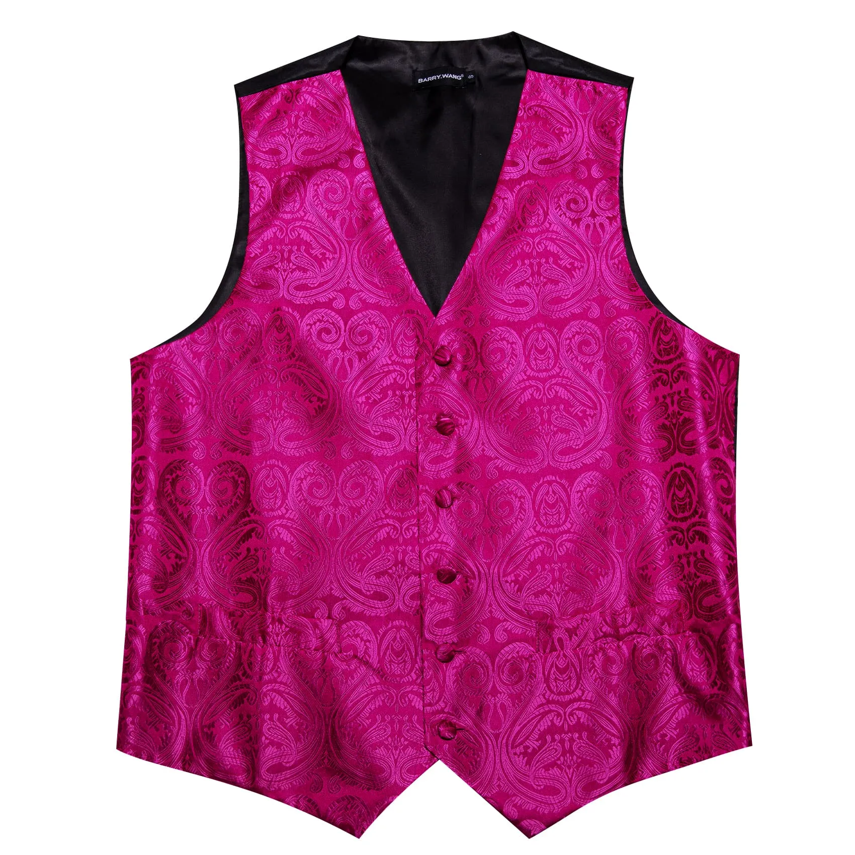 Barry. Wang Hot Pink Silk Vest Paisley 4PCS Silk Tuxedo Vest Necktie Hanky Cufflinks Set sold by Barrywang product image thumbnail 5