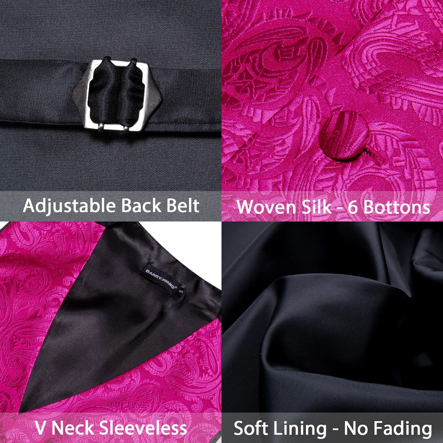Barry. Wang Hot Pink Silk Vest Paisley 4PCS Silk Tuxedo Vest Necktie Hanky Cufflinks Set sold by Barrywang product image thumbnail 4