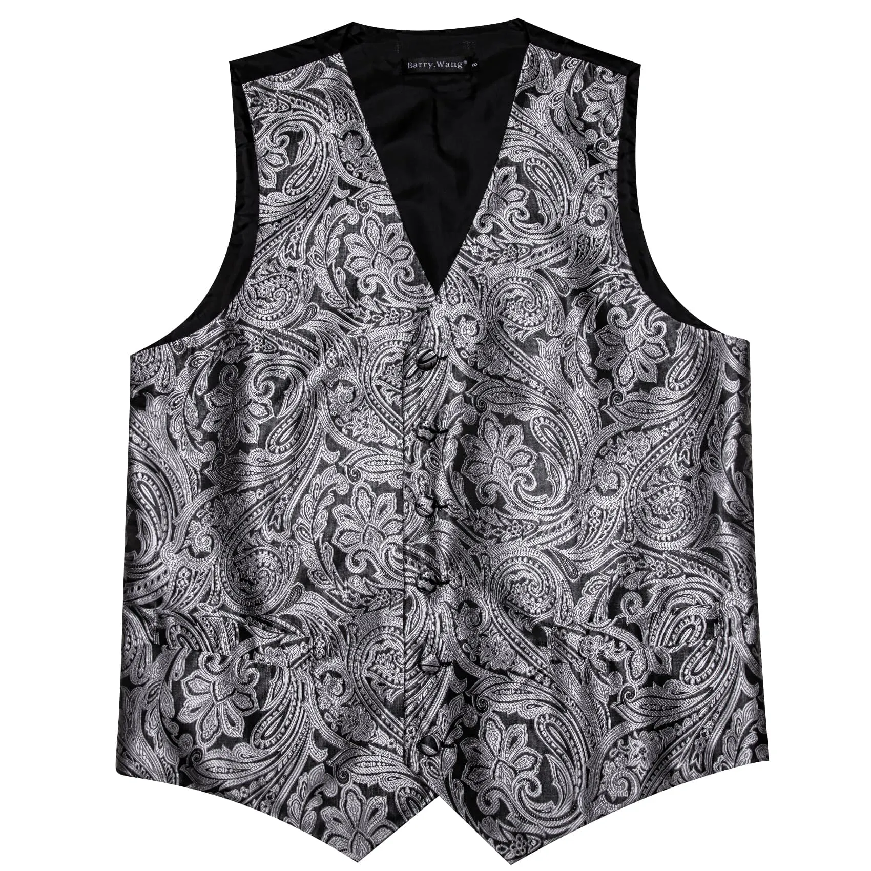 Barry.Wang Vintage Western Waistcoat Silver Paisley Casual Vest Tie Hanky Cufflinks Set sold by Barrywang product image thumbnail 3
