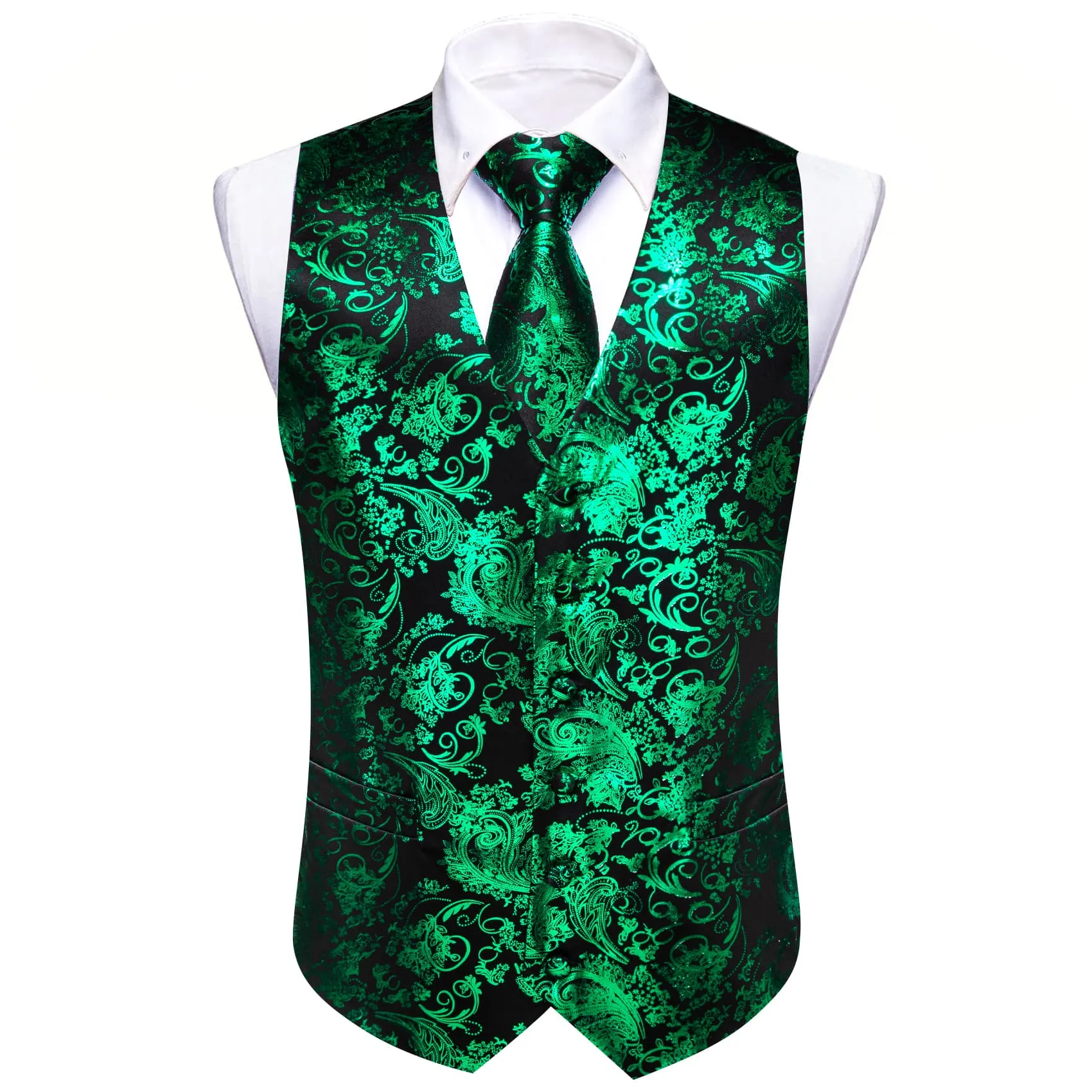 Barry. Wang Emerald Green Suit Vest Floral V-neck Dress Vest Tie Hanky Cufflinks Set sold by Barrywang product image thumbnail 2