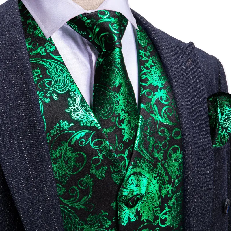 Barry. Wang Emerald Green Suit Vest Floral V-neck Dress Vest Tie Hanky Cufflinks Set sold by Barrywang