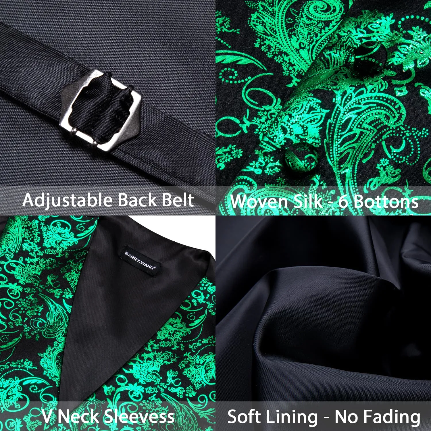 Barry. Wang Emerald Green Suit Vest Floral V-neck Dress Vest Tie Hanky Cufflinks Set sold by Barrywang product image thumbnail 5