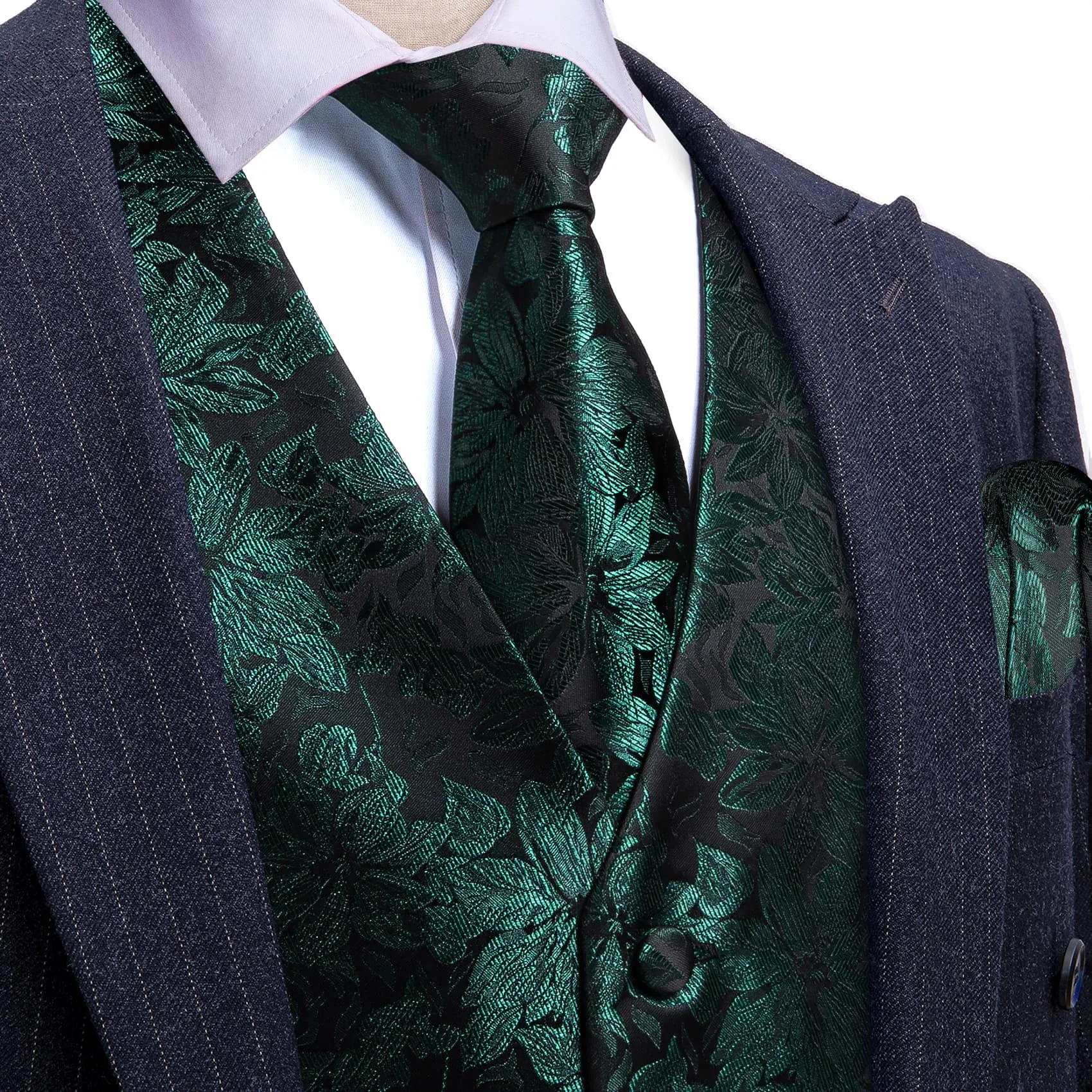 Barry. Wang Floral Retro Casual Vest Hunter Green Outdoor Corduroy Vest Tie Hanky Cufflinks Set sold by Barrywang