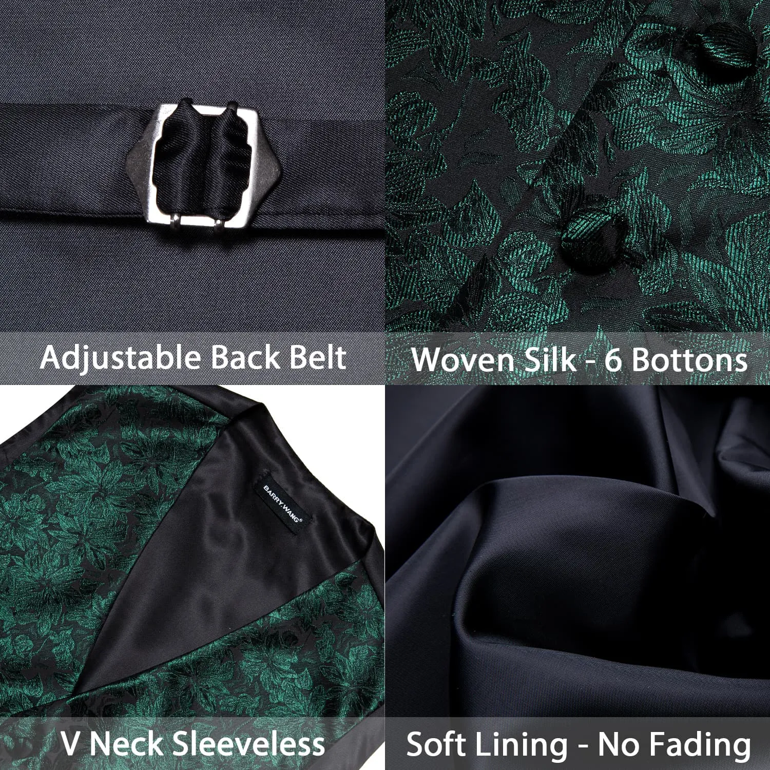 Barry. Wang Floral Retro Casual Vest Hunter Green Outdoor Corduroy Vest Tie Hanky Cufflinks Set sold by Barrywang product image thumbnail 3