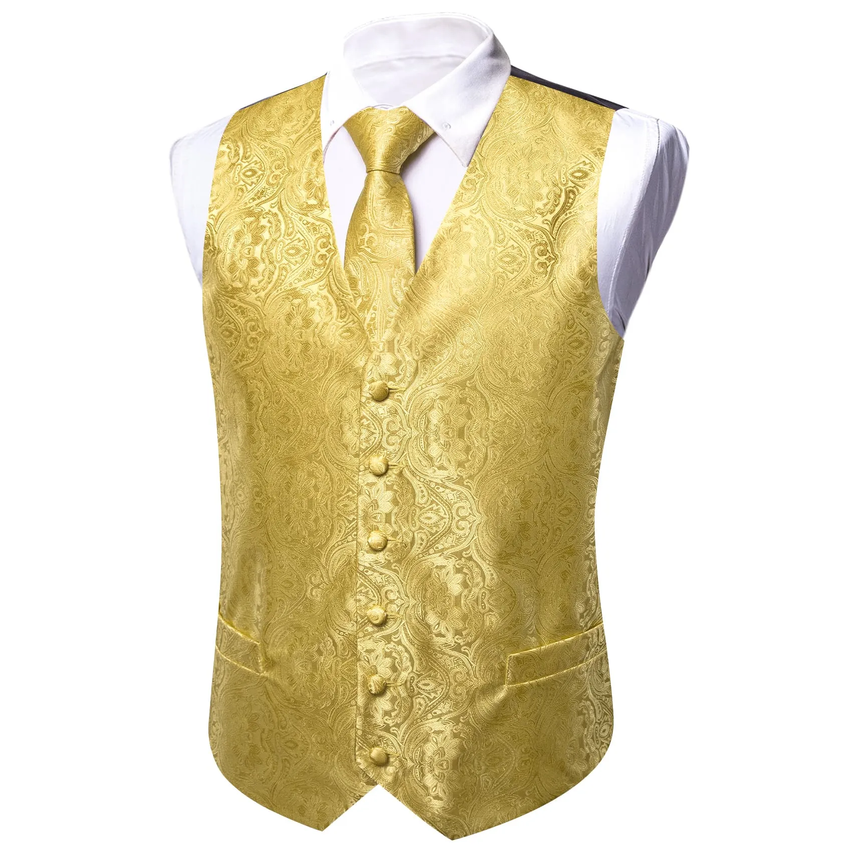 Barry. Wang Paisely Retro Cowboy Vest for Men Gold Casual Vest Tie Hanky Cufflinks Set sold by Barrywang product image thumbnail 3