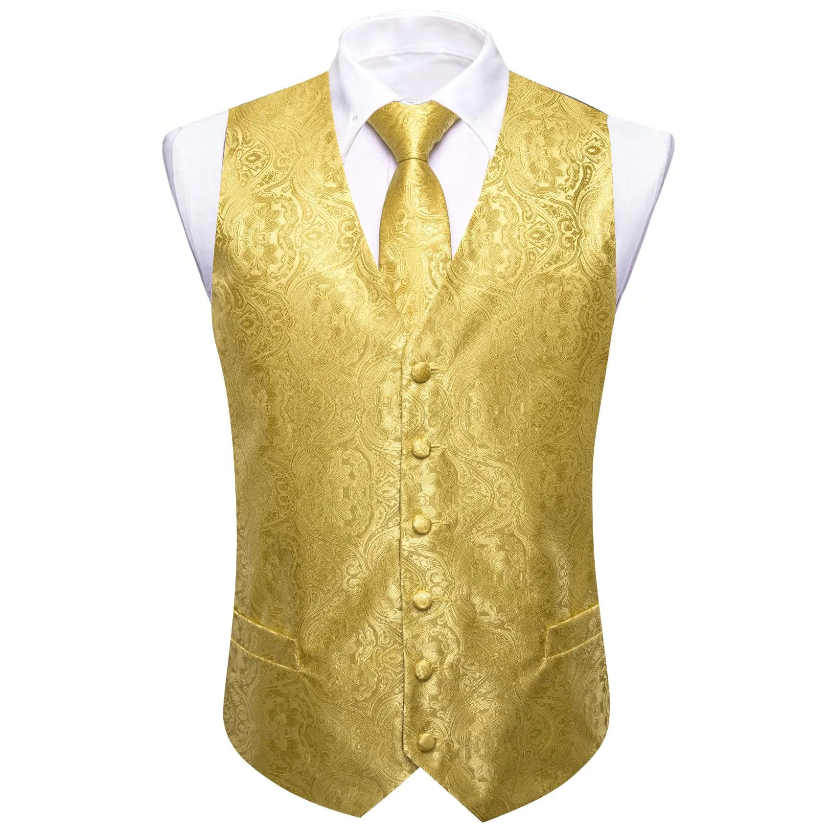 Barry. Wang Paisely Retro Cowboy Vest for Men Gold Casual Vest Tie Hanky Cufflinks Set sold by Barrywang product image thumbnail 2