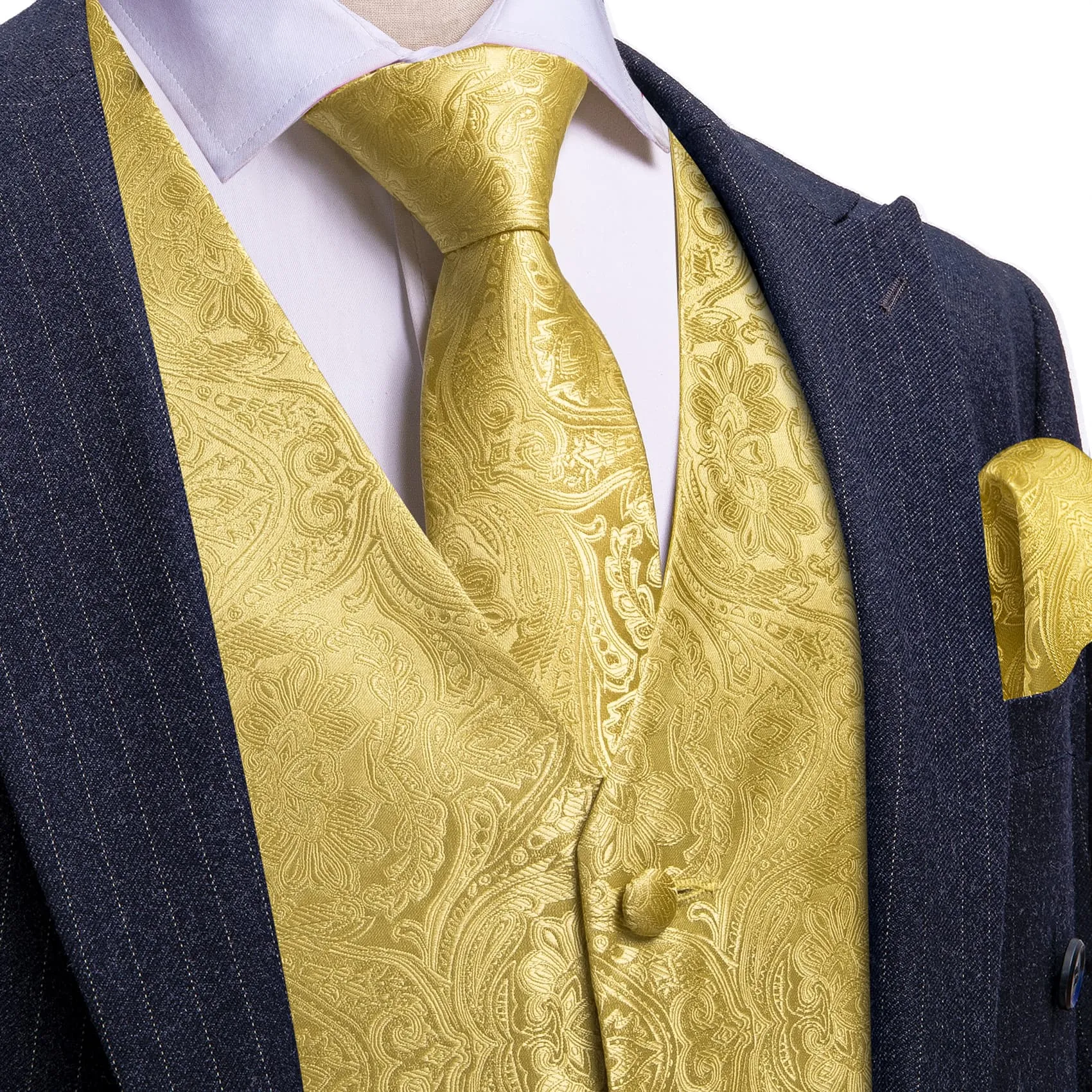 Barry. Wang Paisely Retro Cowboy Vest for Men Gold Casual Vest Tie Hanky Cufflinks Set sold by Barrywang