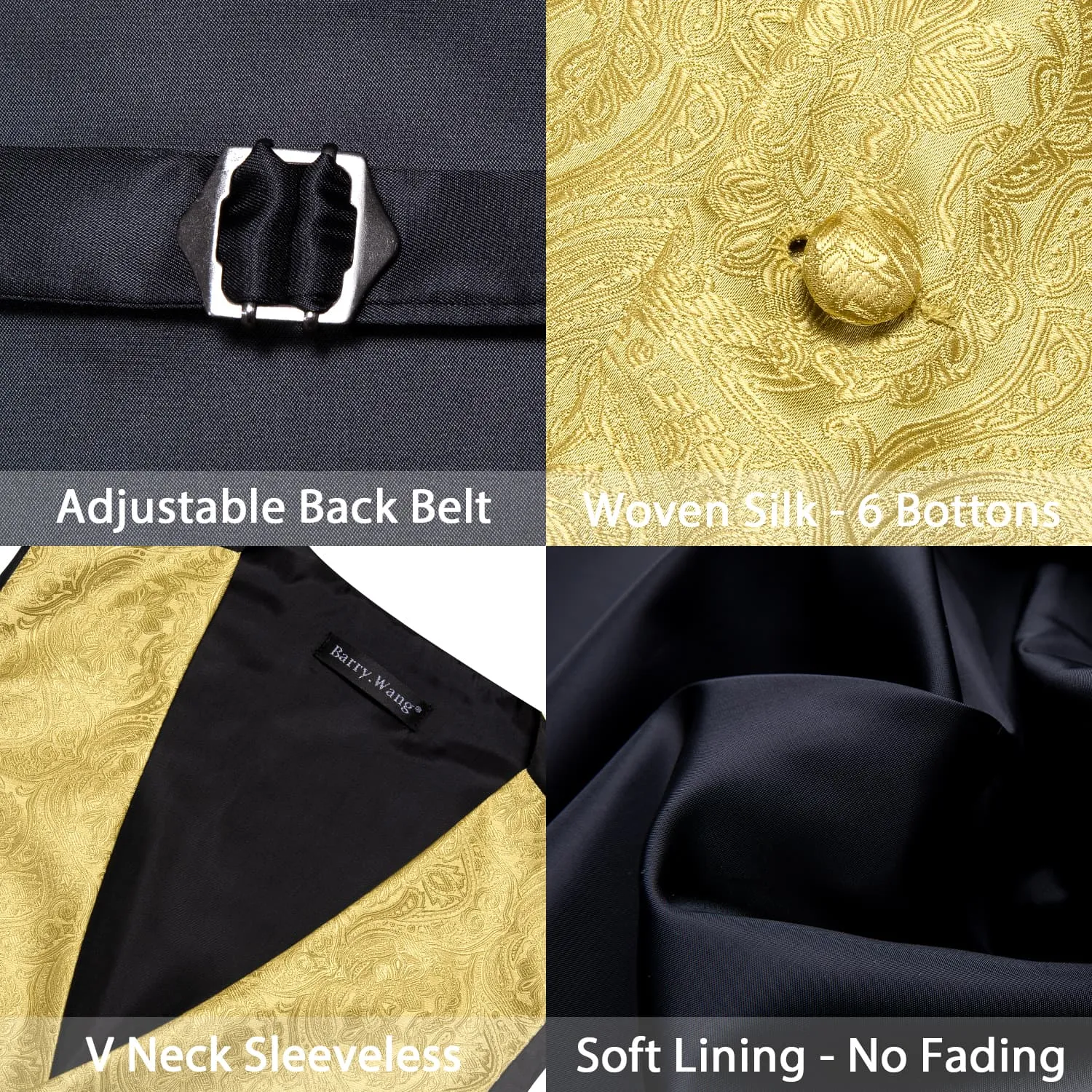 Barry. Wang Paisely Retro Cowboy Vest for Men Gold Casual Vest Tie Hanky Cufflinks Set sold by Barrywang product image thumbnail 5