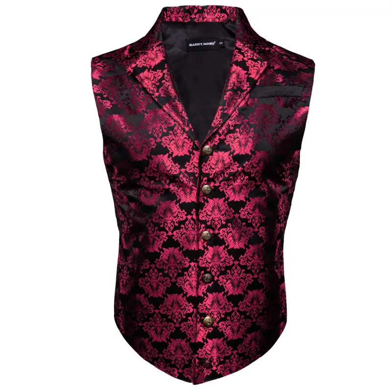 Barry. Wang Mens Burgundy Victorian Vest Floral Tailored Collar Waistcoat For Party sold by Barrywang