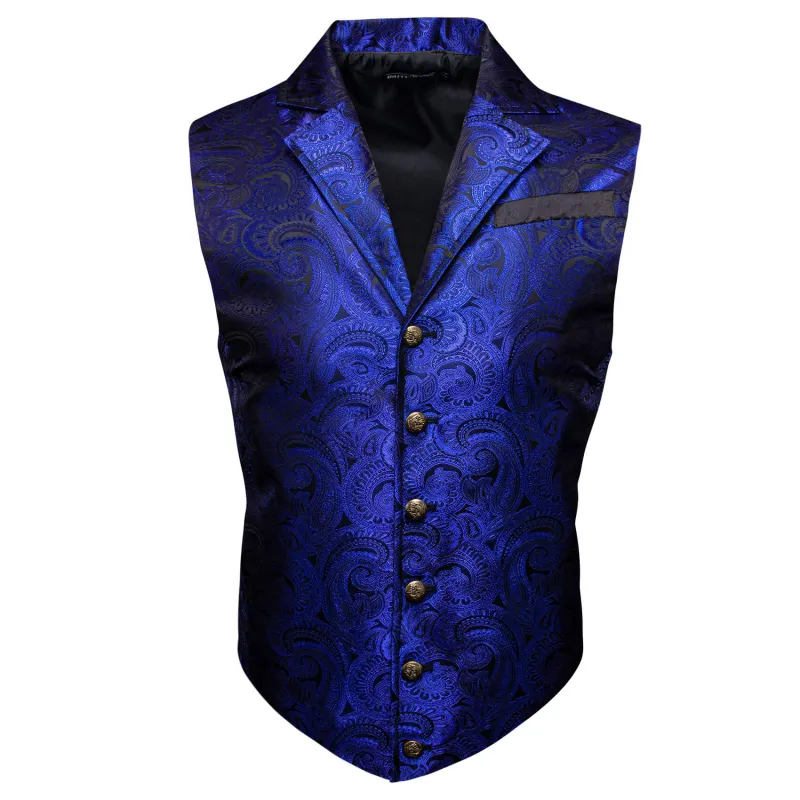 Barry. Wang Mens Victorian Suit Vest Royal Blue Paisley Jacquared Tuxedo Waistcoat sold by Barrywang