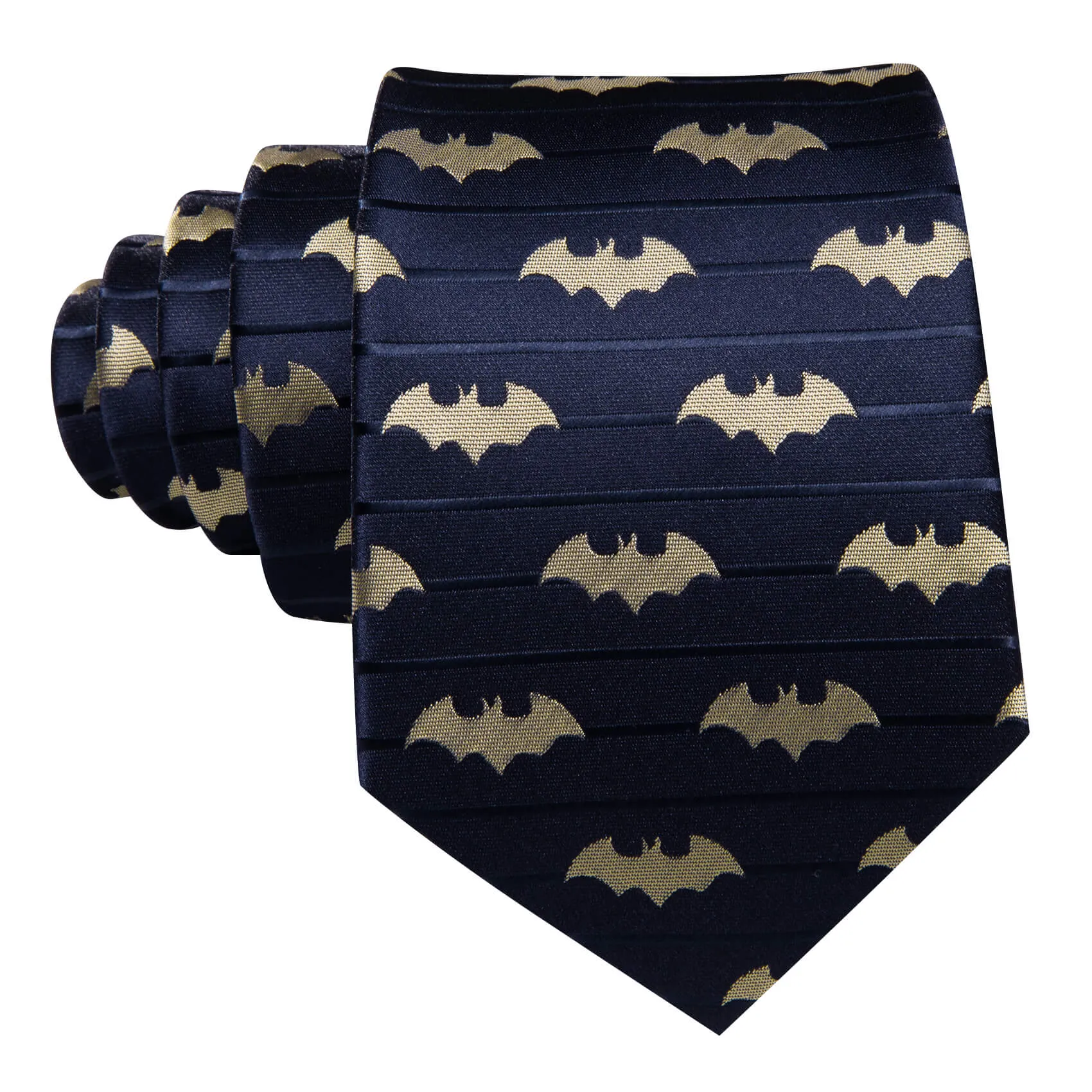 Barry. Wang Navy Blue Necktie Champagne Bat Tie Pocket Square Cufflinks Set for Holiday sold by Barrywang product image thumbnail 4