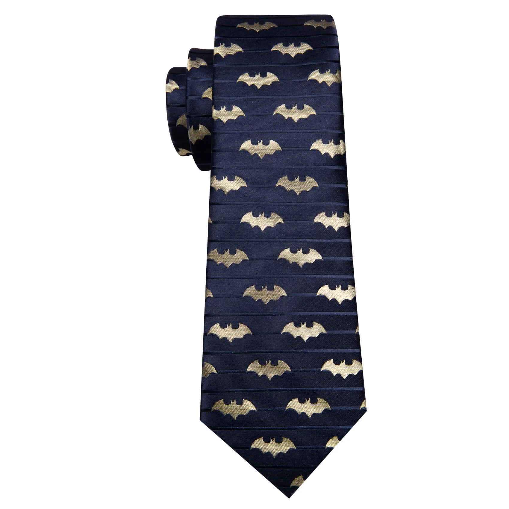 Barry. Wang Navy Blue Necktie Champagne Bat Tie Pocket Square Cufflinks Set for Holiday sold by Barrywang product image thumbnail 5
