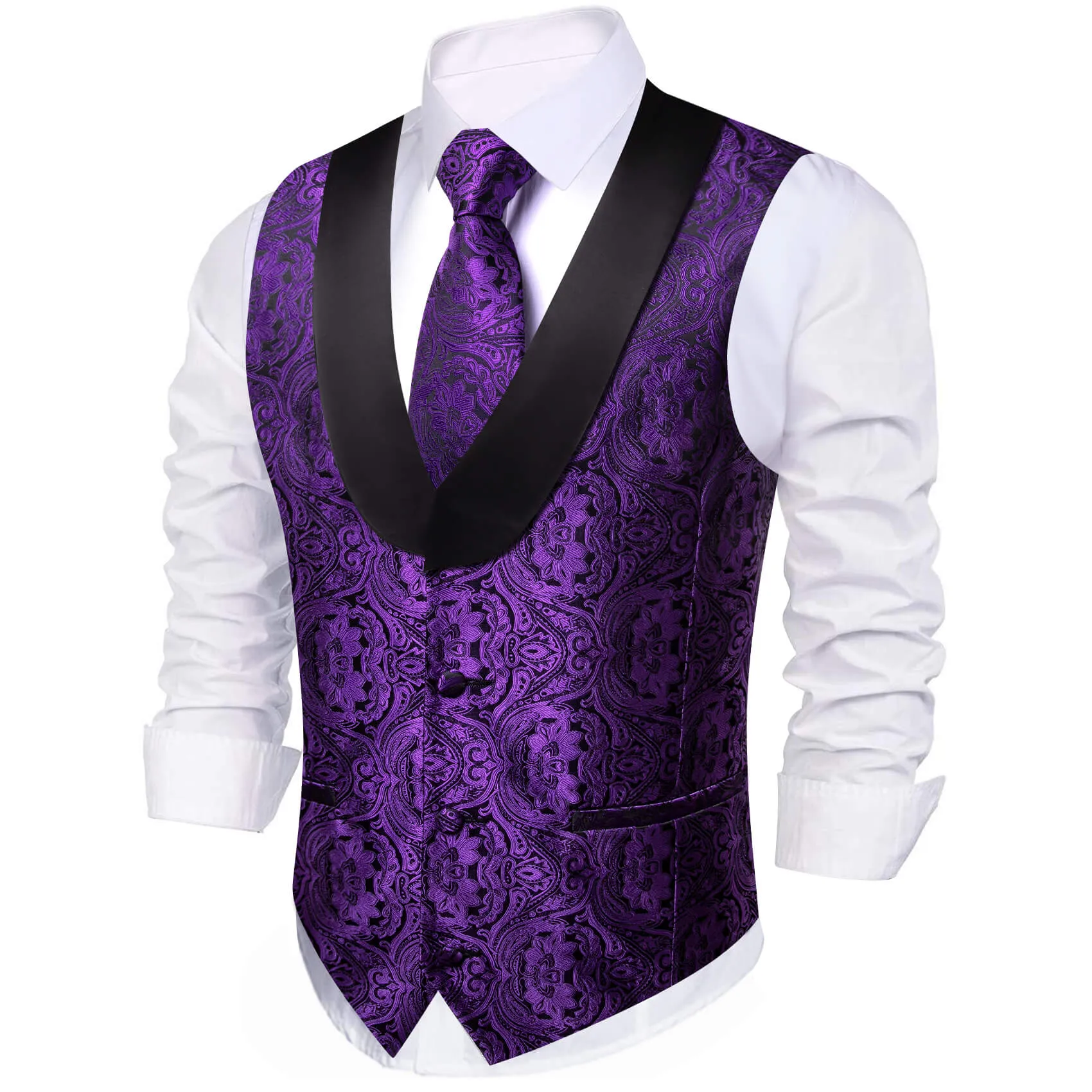 Barry. Wang Purple Shawl Collar Vest Formal Paisley Suit Vest Tie Hanky Cufflinks Set sold by Barrywang product image thumbnail 2