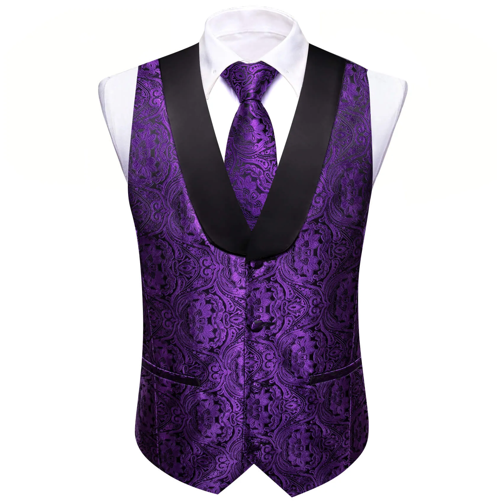 Barry. Wang Purple Shawl Collar Vest Formal Paisley Suit Vest Tie Hanky Cufflinks Set sold by Barrywang product image thumbnail 4