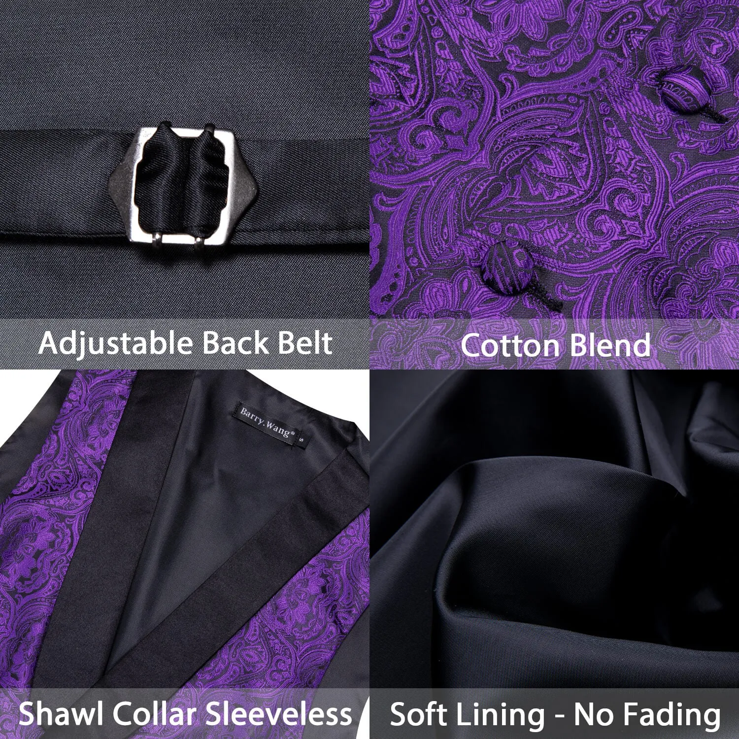 Barry. Wang Purple Shawl Collar Vest Formal Paisley Suit Vest Tie Hanky Cufflinks Set sold by Barrywang product image thumbnail 5