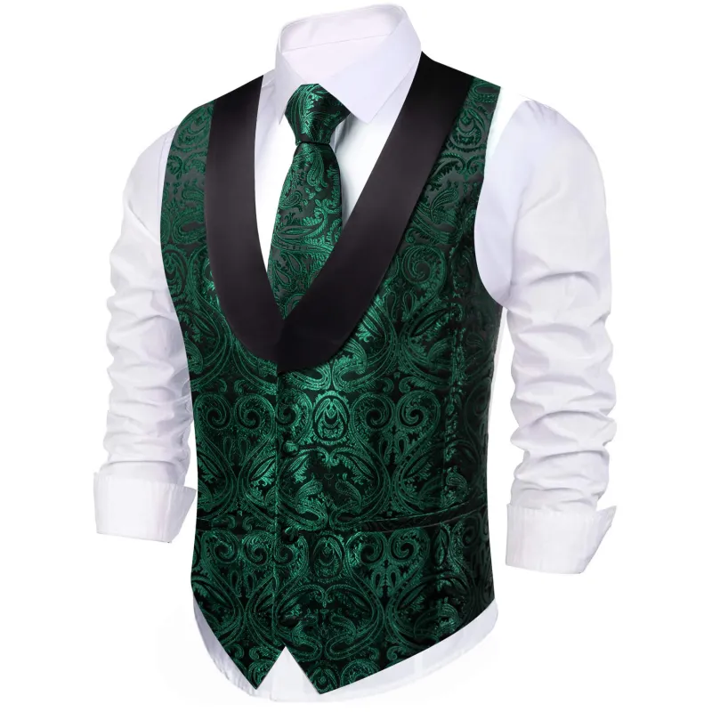Barry. Wang Green Shawl Collar Vest Formal Paisley Suit Vest Tie Hanky Cufflinks Set sold by Barrywang
