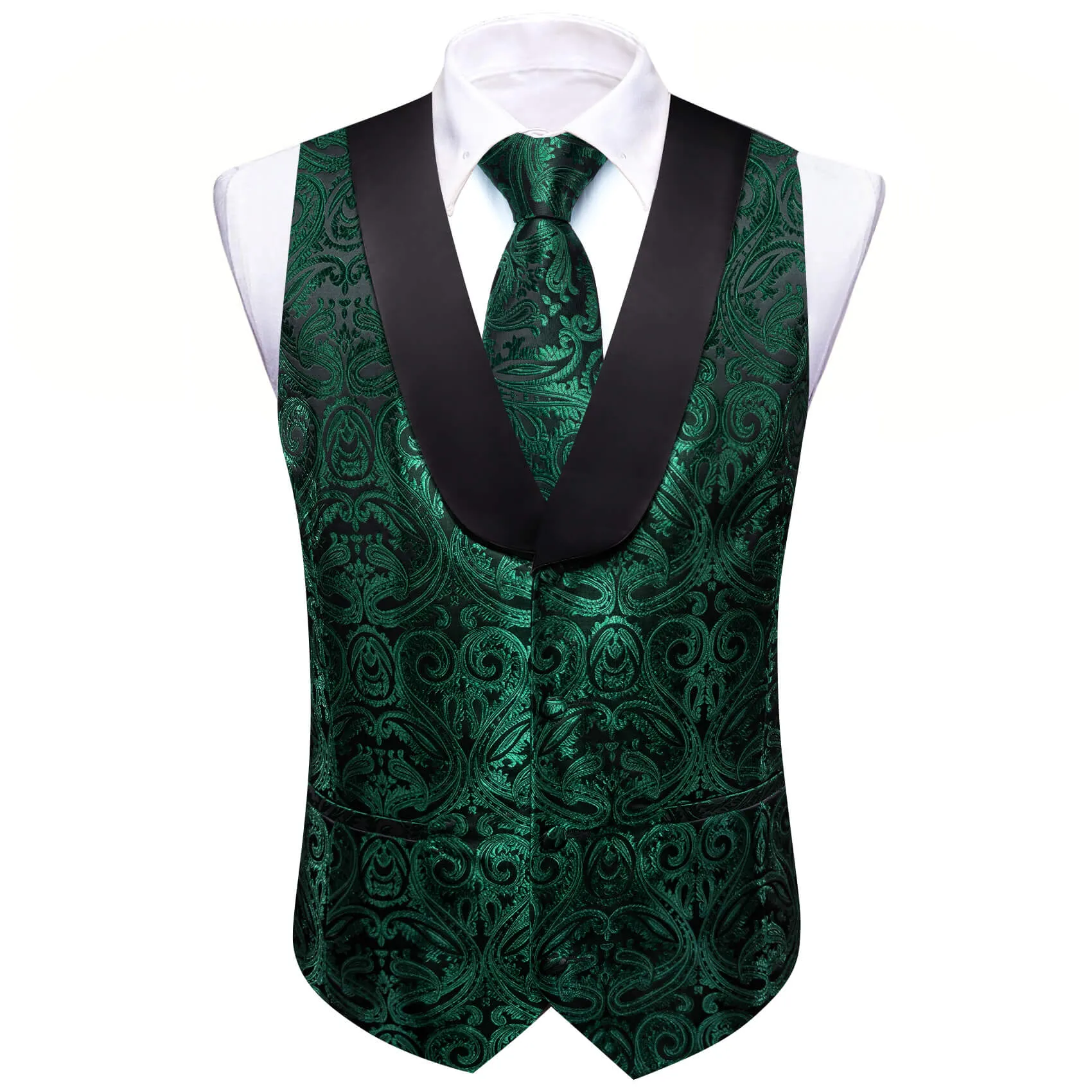 Barry. Wang Green Shawl Collar Vest Formal Paisley Suit Vest Tie Hanky Cufflinks Set sold by Barrywang product image thumbnail 4
