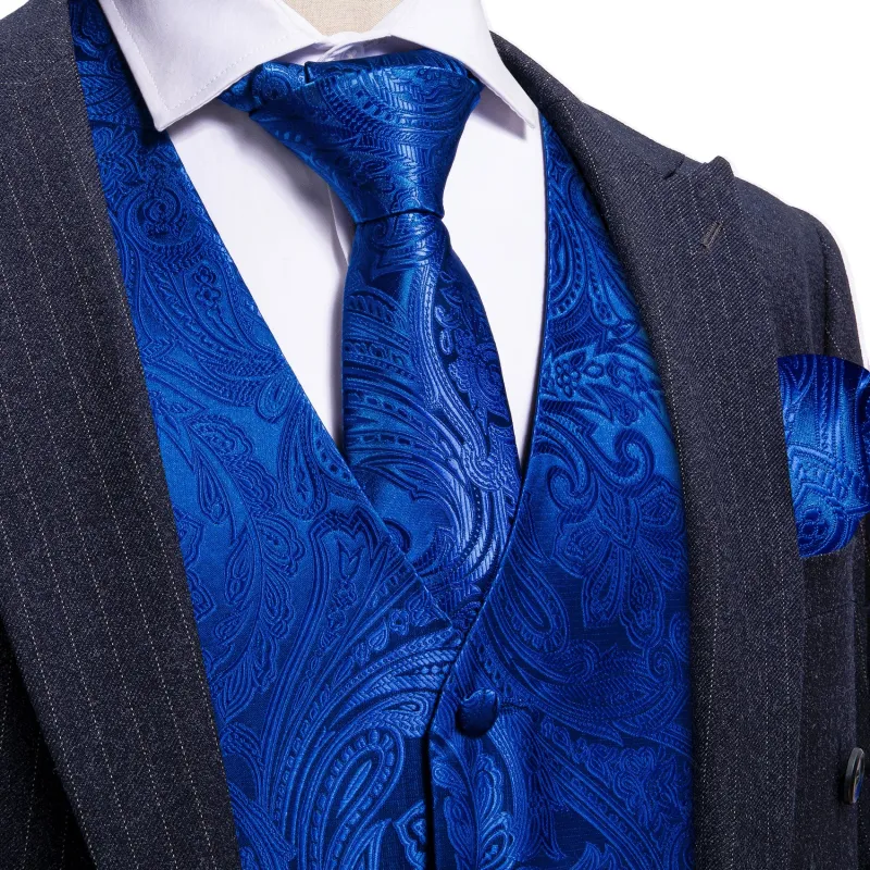 Barry. Wang Royal Blue Vest Suit Silk Paisley Dress Vest Necktie Hanky Cufflinks Set sold by Barrywang