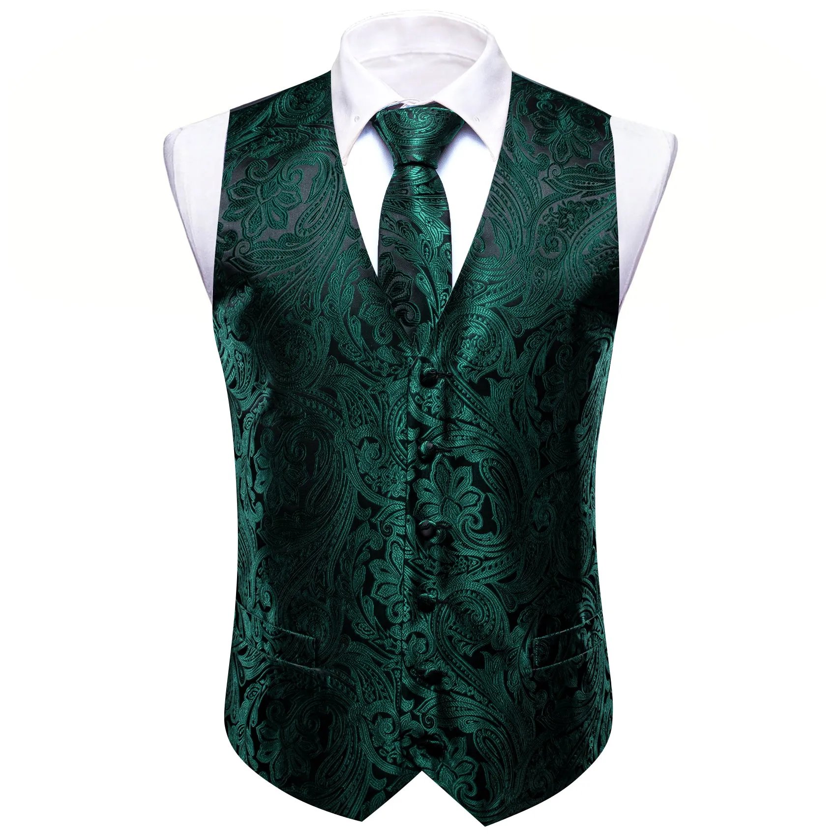 Barry. Wang Hunter Green Vest Suit 4PCS Paisley Tuxedo Vest Necktie Hanky Cufflinks Set sold by Barrywang product image thumbnail 2