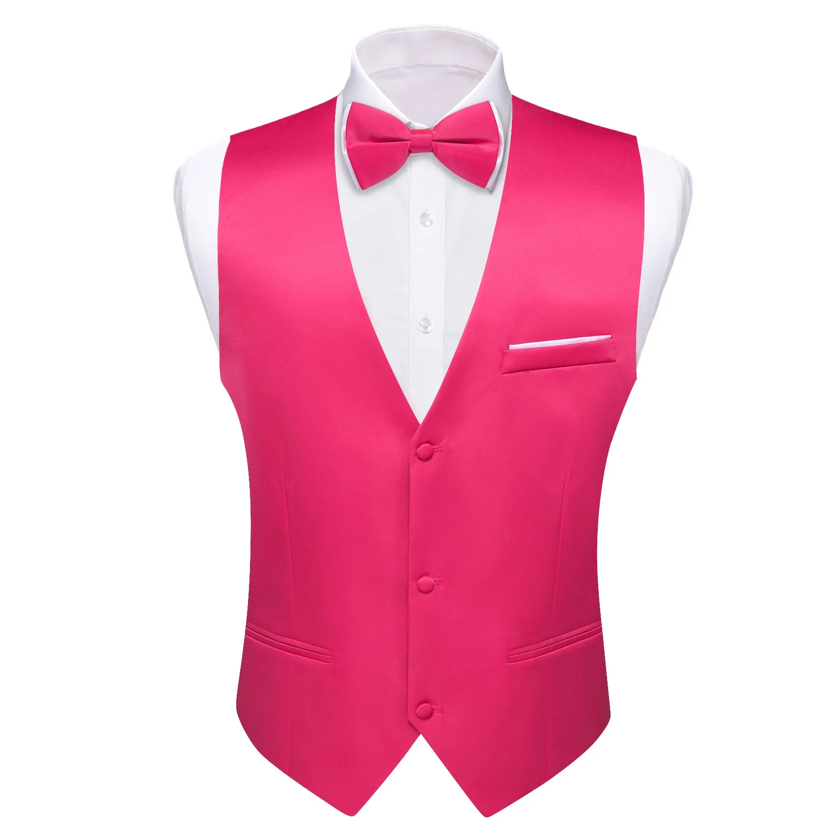 Barry. Wang Silk Hot Pink Suit Vest Solid Prom Tuxedo Vest Bowtie Hanky Cufflinks Set sold by Barrywang product image thumbnail 5