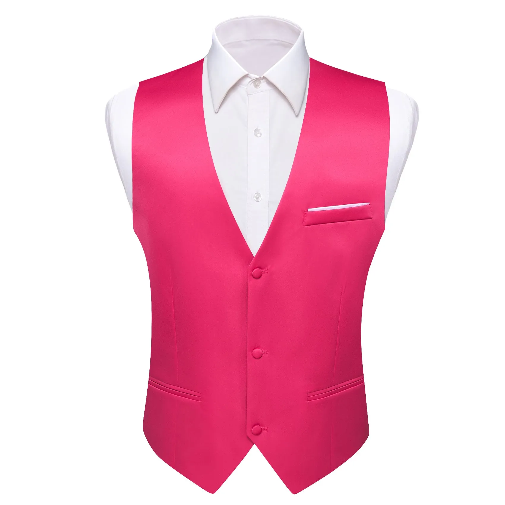 Barry. Wang Silk Hot Pink Suit Vest Solid Prom Tuxedo Vest Bowtie Hanky Cufflinks Set sold by Barrywang product image thumbnail 4