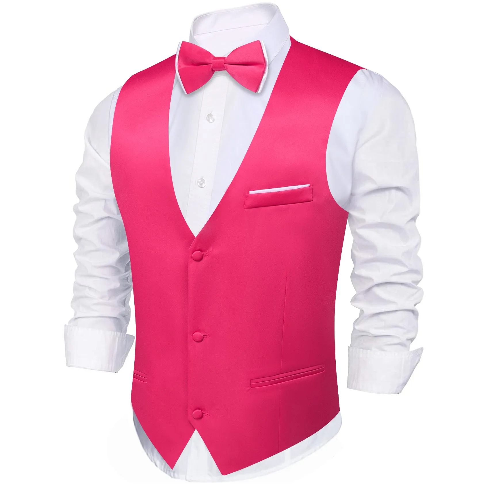 Barry. Wang Silk Hot Pink Suit Vest Solid Prom Tuxedo Vest Bowtie Hanky Cufflinks Set sold by Barrywang product image thumbnail 2