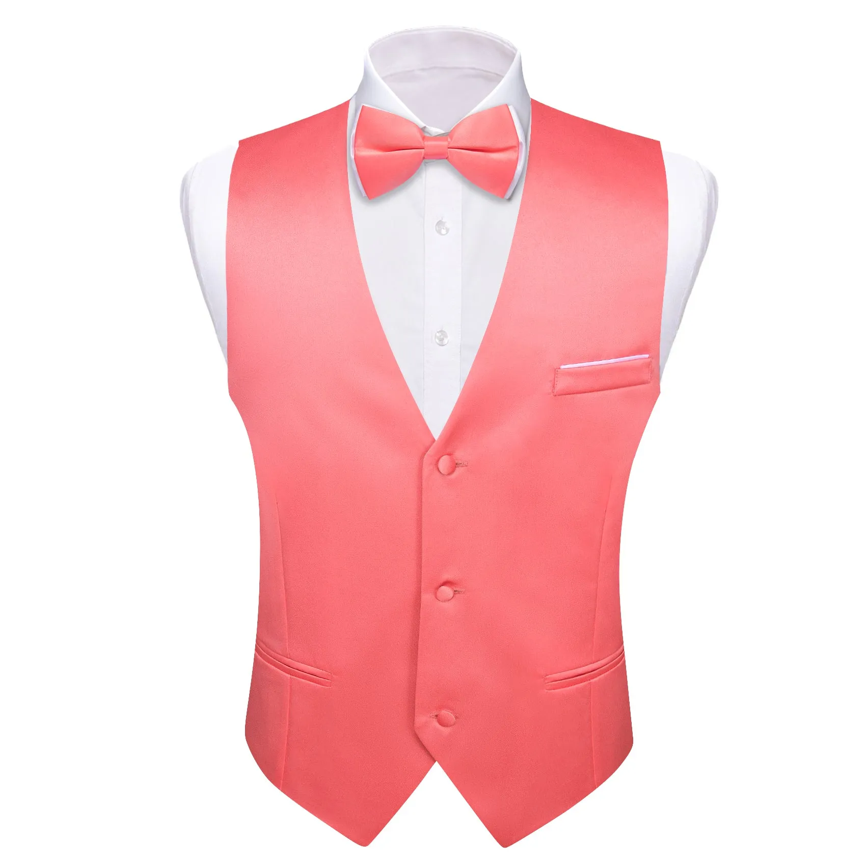 Barry. Wang Mens Salmon Pink Suit Vest Solid V-neck Formal Vest Bowtie Hanky Cufflinks Set sold by Barrywang product image thumbnail 5
