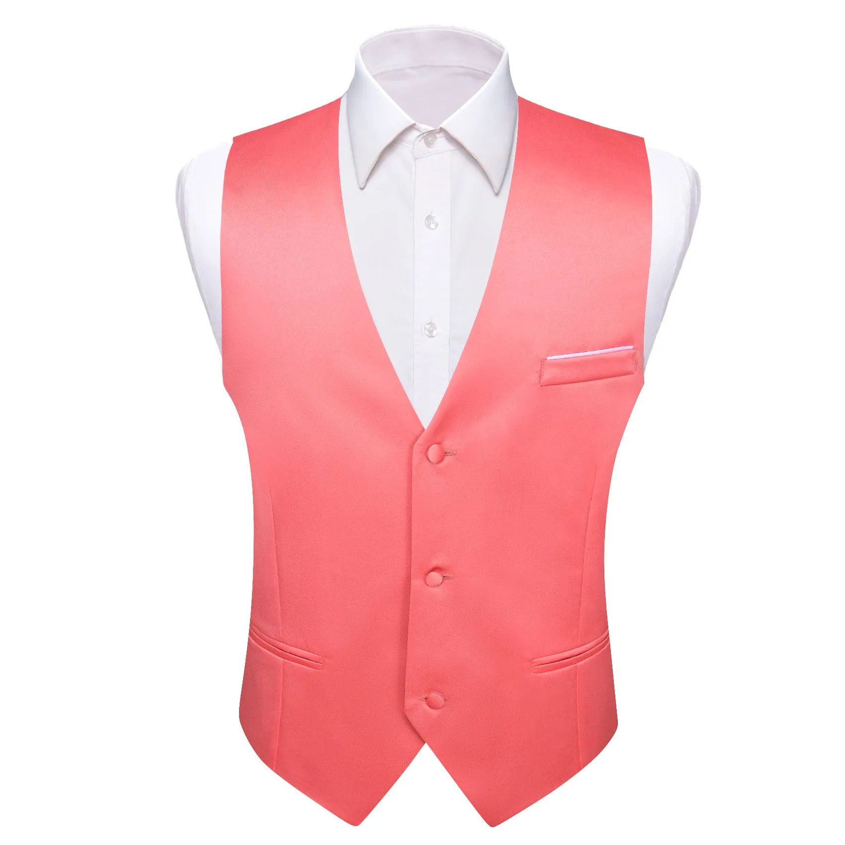 Barry. Wang Mens Salmon Pink Suit Vest Solid V-neck Formal Vest Bowtie Hanky Cufflinks Set sold by Barrywang product image thumbnail 4