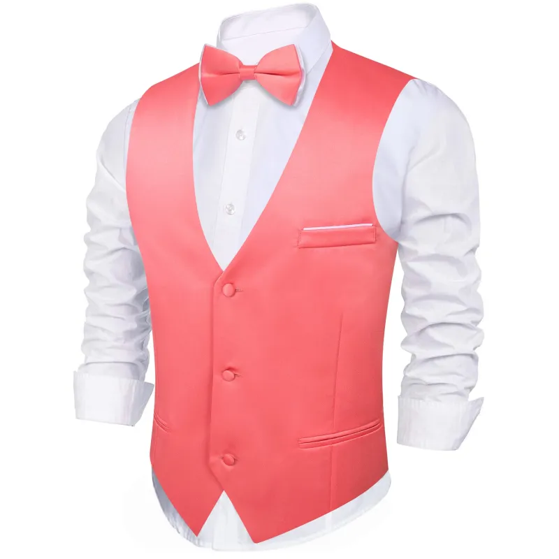Barry. Wang Mens Salmon Pink Suit Vest Solid V-neck Formal Vest Bowtie Hanky Cufflinks Set sold by Barrywang