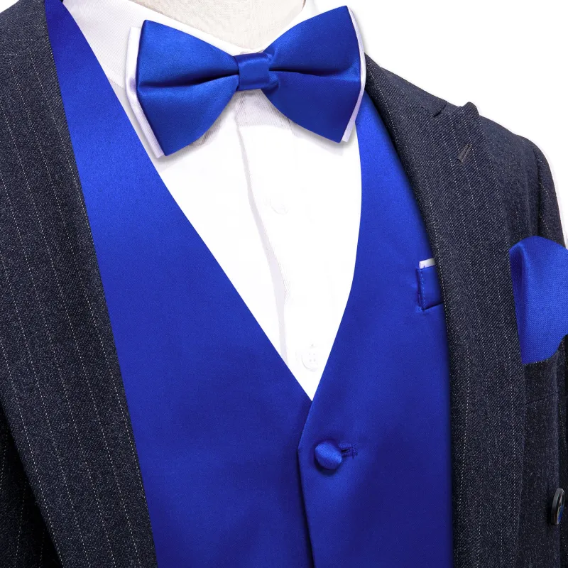 Barry. Wang Mens Dress Waistcoat Royal blue V-neck Formal Vest Bowtie Hanky Cufflinks Set sold by Barrywang