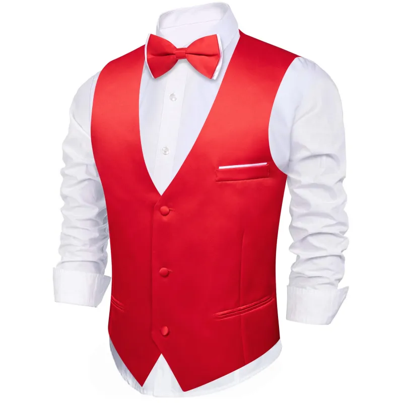 Barry. Wang Mens Red Suit Vest Solid Formal Wedding Vest Bowtie Hanky Cufflinks Set sold by Barrywang