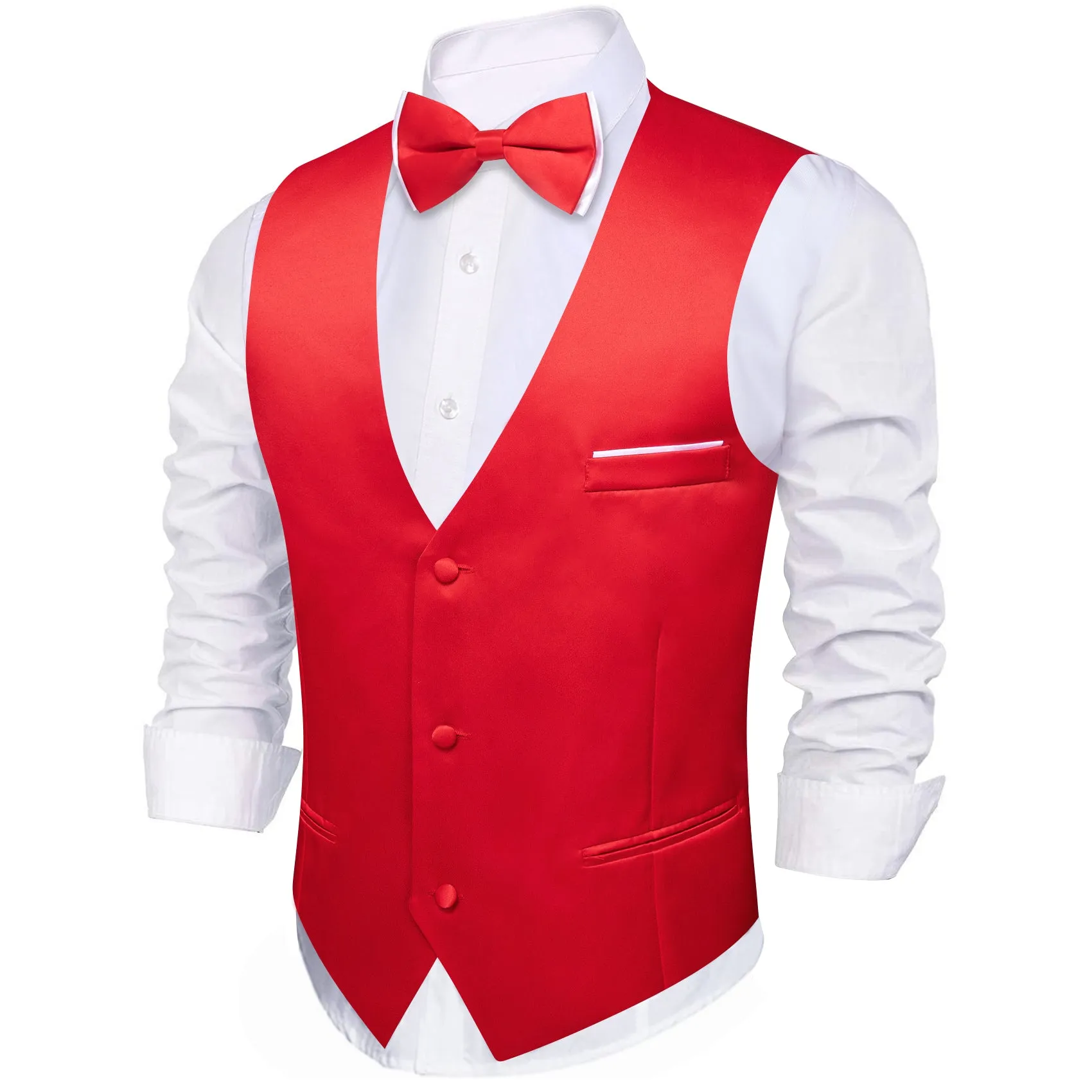 Barry. Wang Mens Red Suit Vest Solid Formal Wedding Vest Bowtie Hanky Cufflinks Set sold by Barrywang
