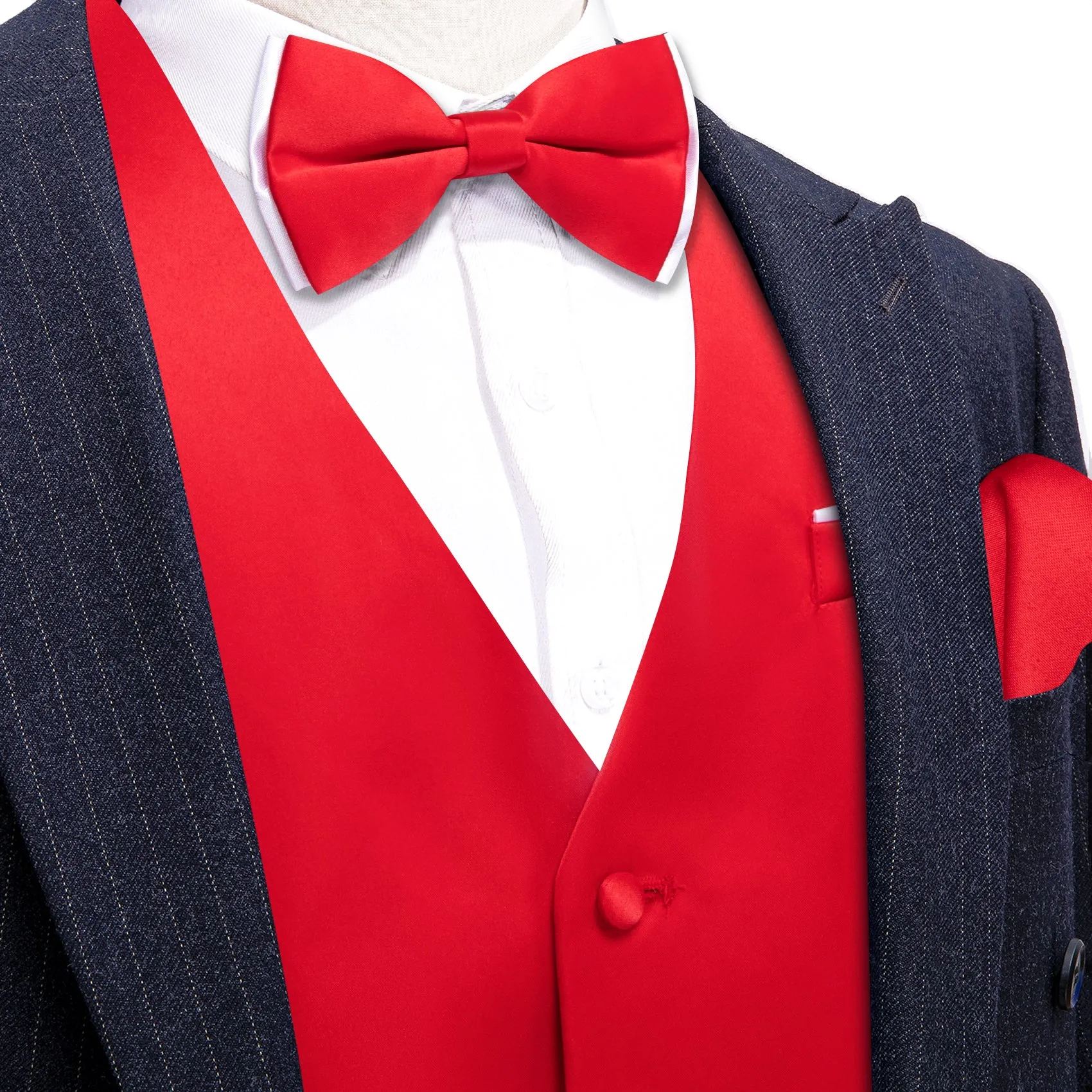 Barry. Wang Mens Red Suit Vest Solid Formal Wedding Vest Bowtie Hanky Cufflinks Set sold by Barrywang product image thumbnail 2