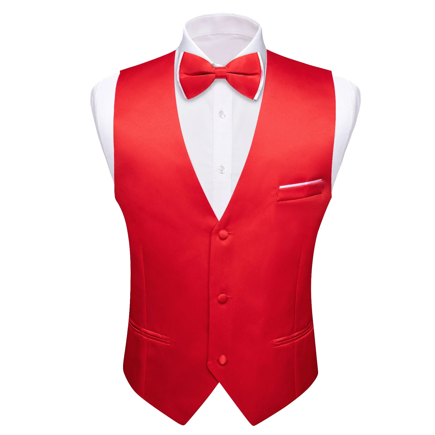 Barry. Wang Mens Red Suit Vest Solid Formal Wedding Vest Bowtie Hanky Cufflinks Set sold by Barrywang product image thumbnail 5