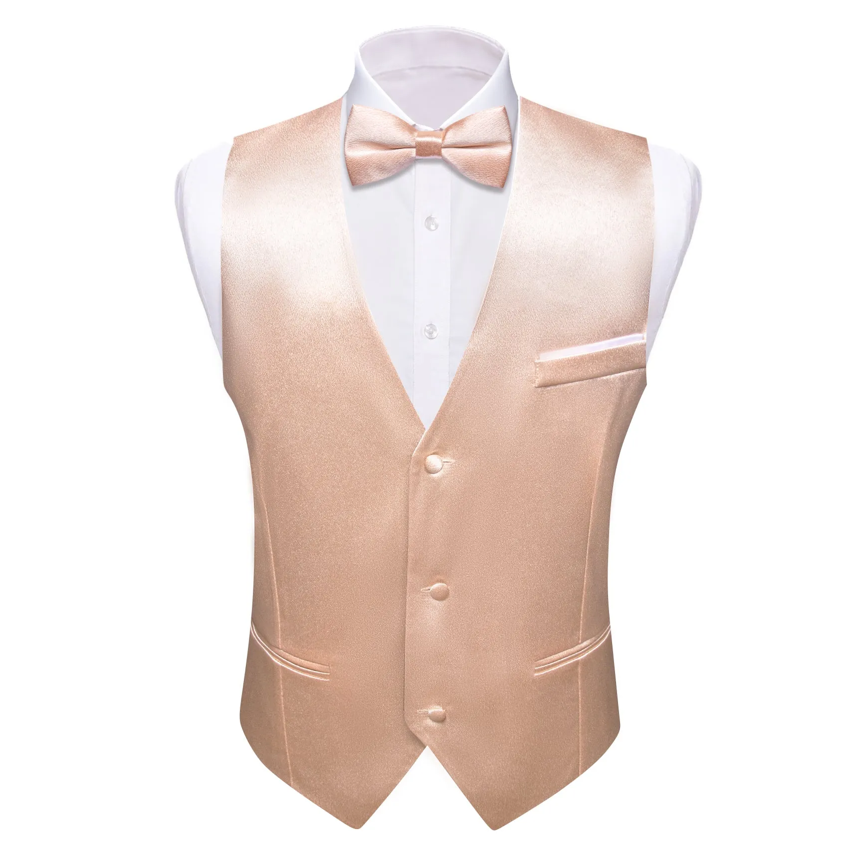 Barry. Wang Mens Rose Gold Suit Vest Solid Wedding 4PCS Vest Tie Hanky Cufflinks Set sold by Barrywang product image thumbnail 2