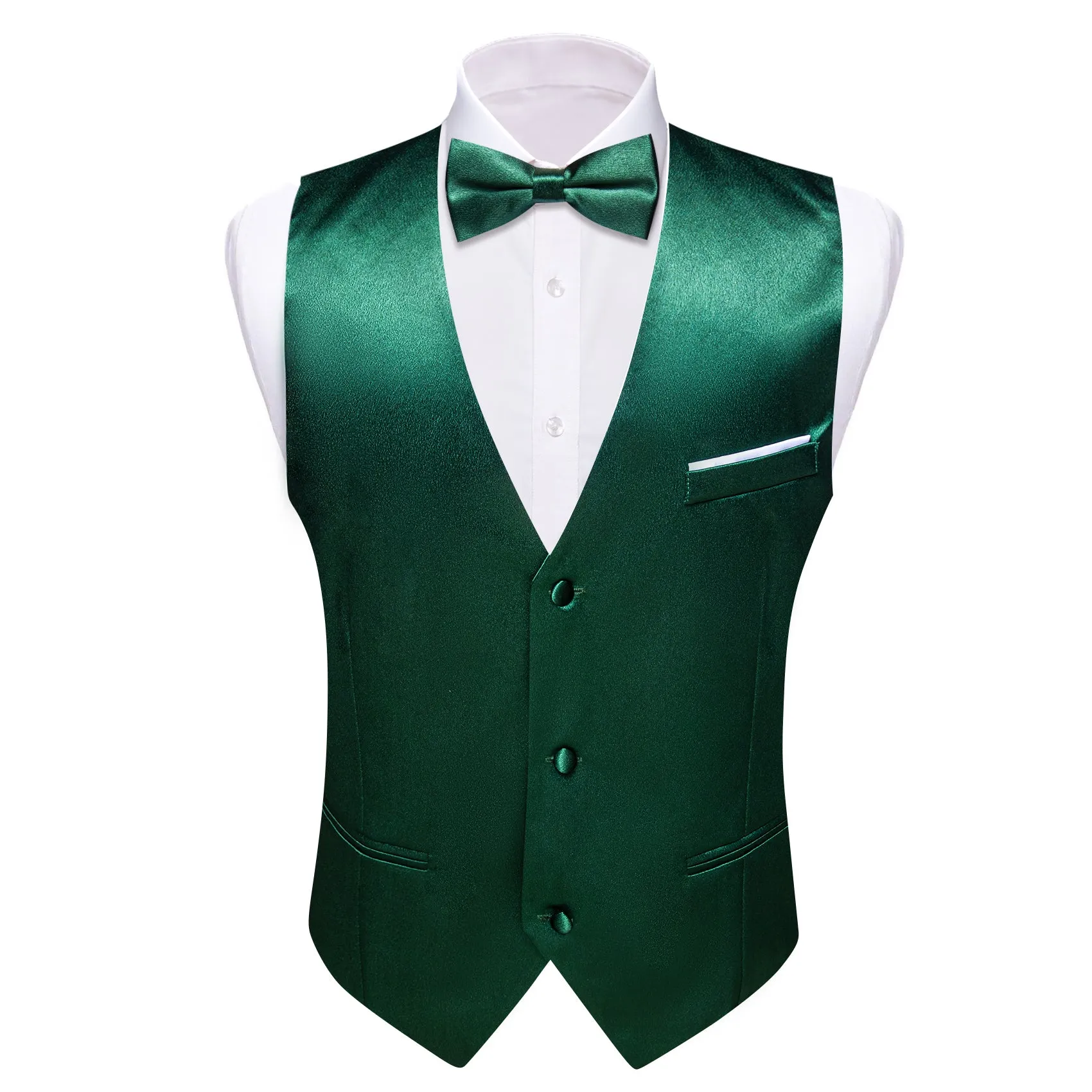 Barry. Wang Hunter Green Suit Vest Solid Formal Wedding Vest Tie Hanky Cufflinks Set sold by Barrywang product image thumbnail 2