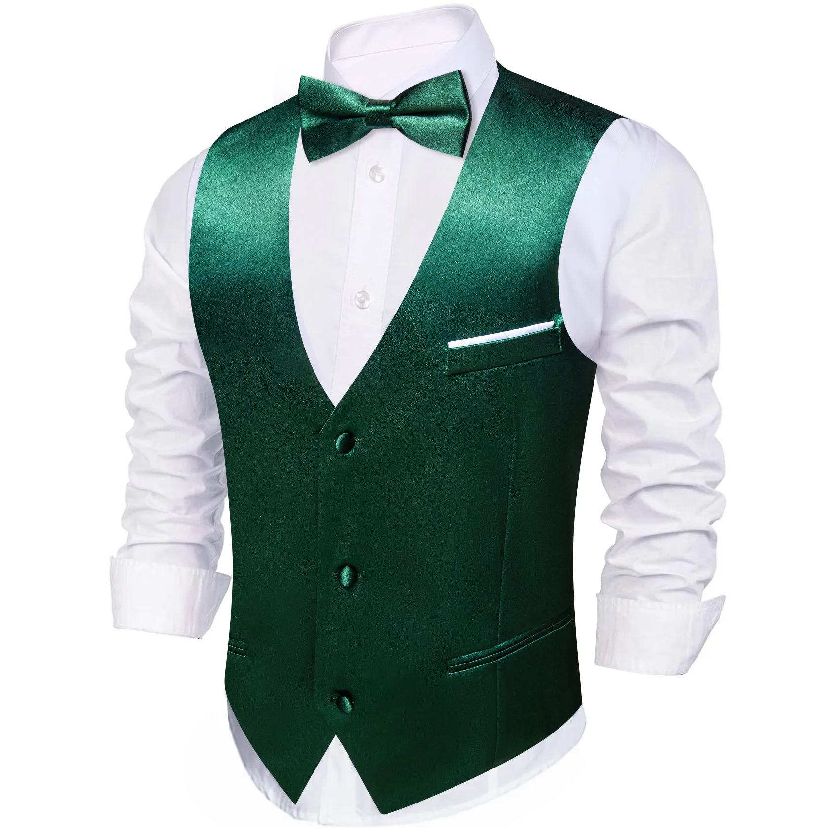 Barry. Wang Hunter Green Suit Vest Solid Formal Wedding Vest Tie Hanky Cufflinks Set sold by Barrywang product image thumbnail 3