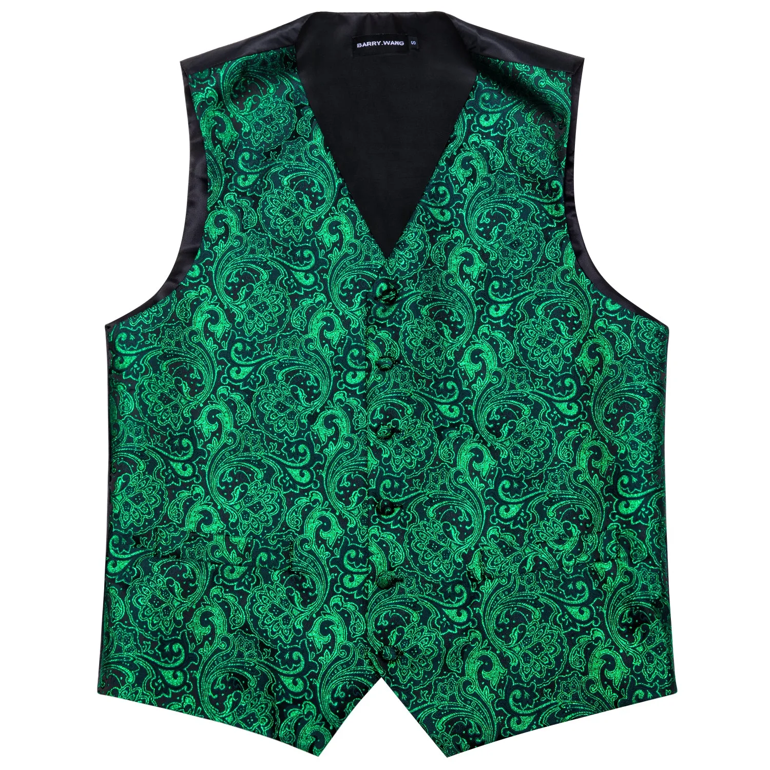 Barry. Wang Green Paisley Suit Vest V-neck Wedding Dress Waistcoat Bowtie Pocket Square Set sold by Barrywang product image thumbnail 5